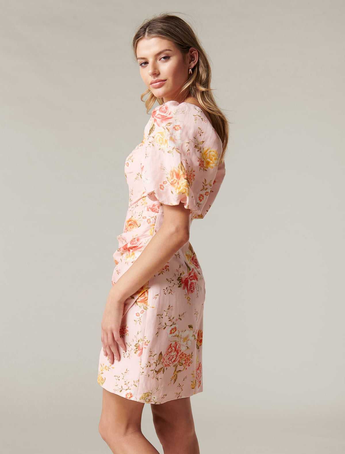 Flora Sweetheart Mini Dress Tea Rose Field