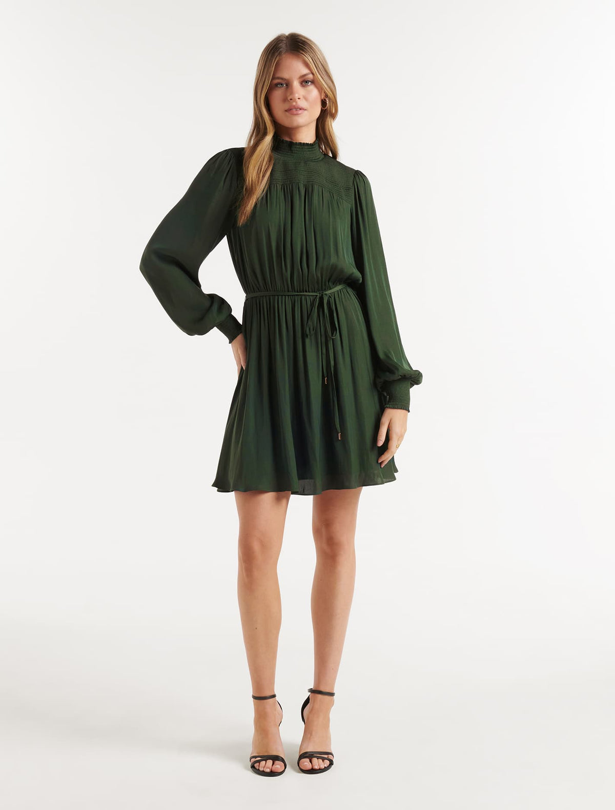 Romy Shirred Skater Dress Midnight Forest
