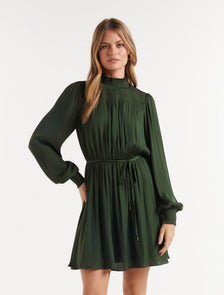 Romy Shirred Skater Dress Midnight Forest