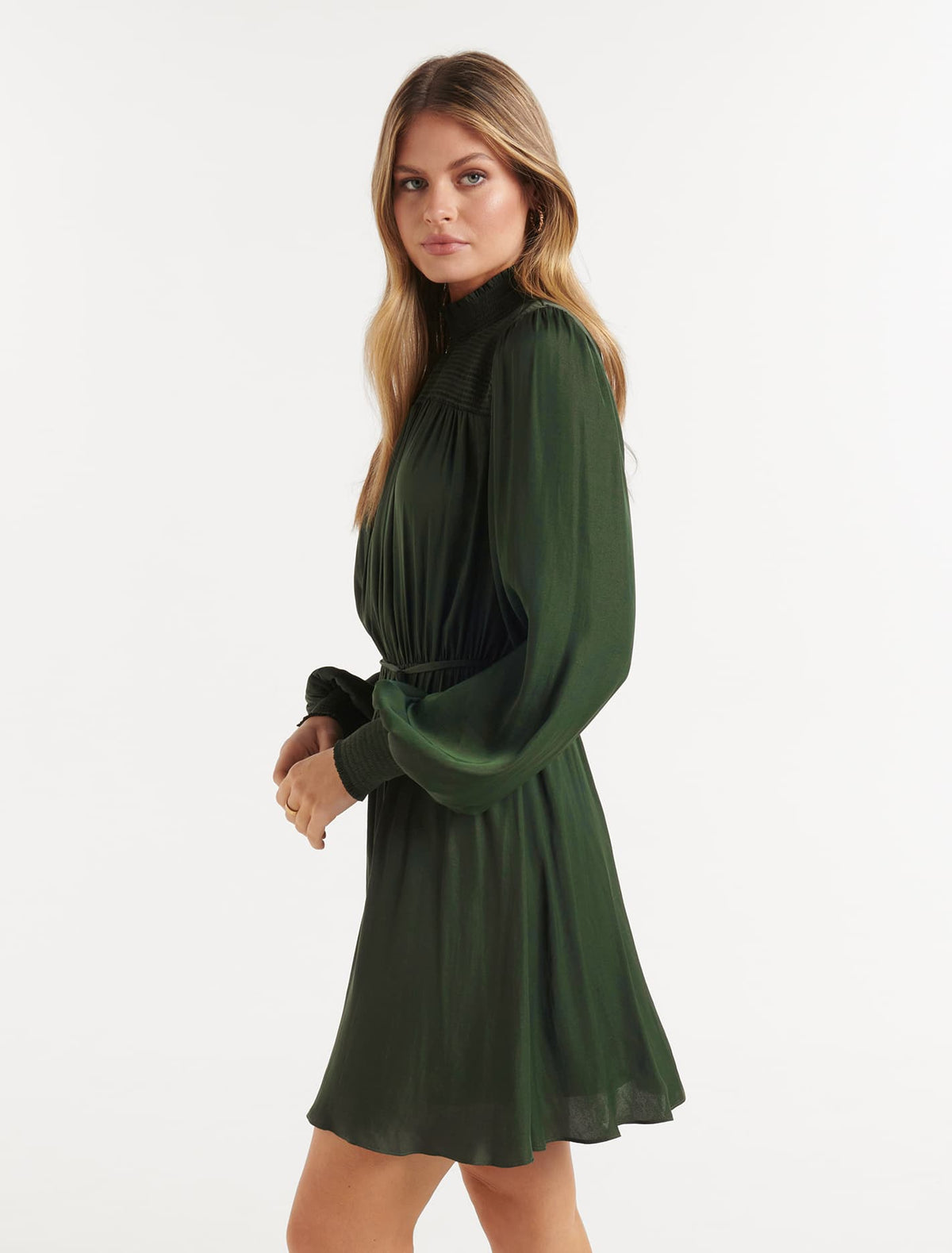 Romy Shirred Skater Dress Midnight Forest