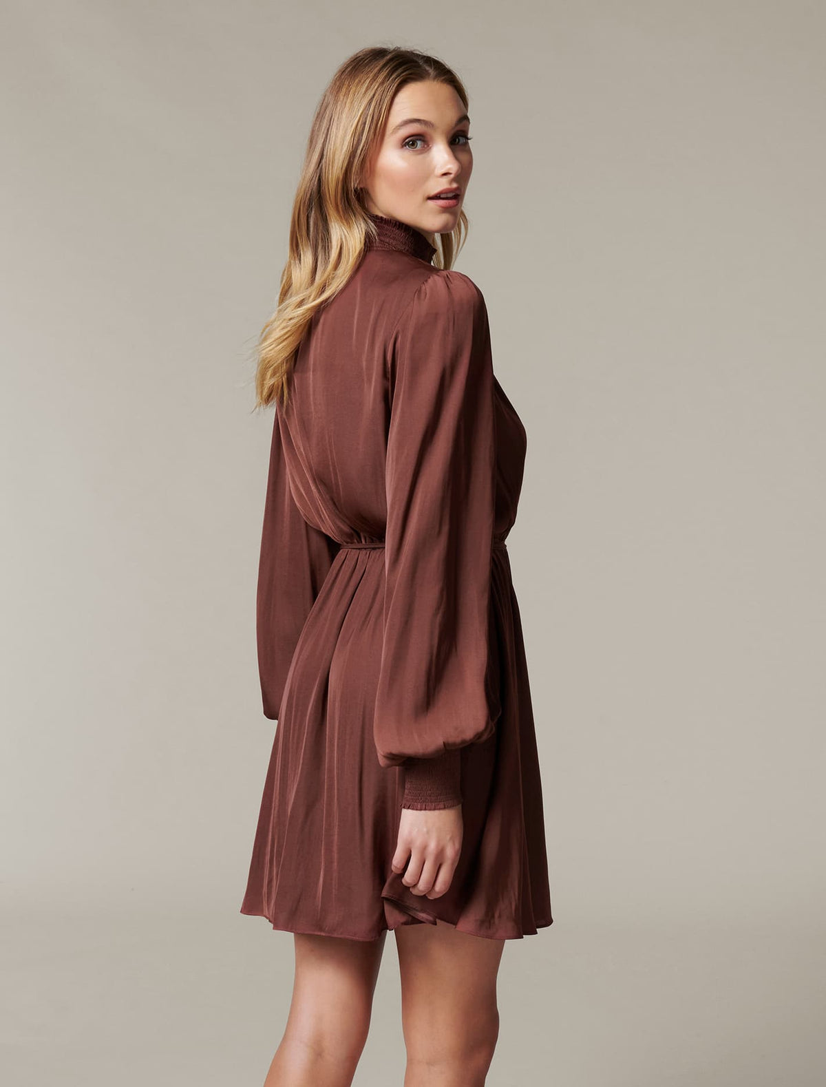 Romy Shirred Skater Dress Conker