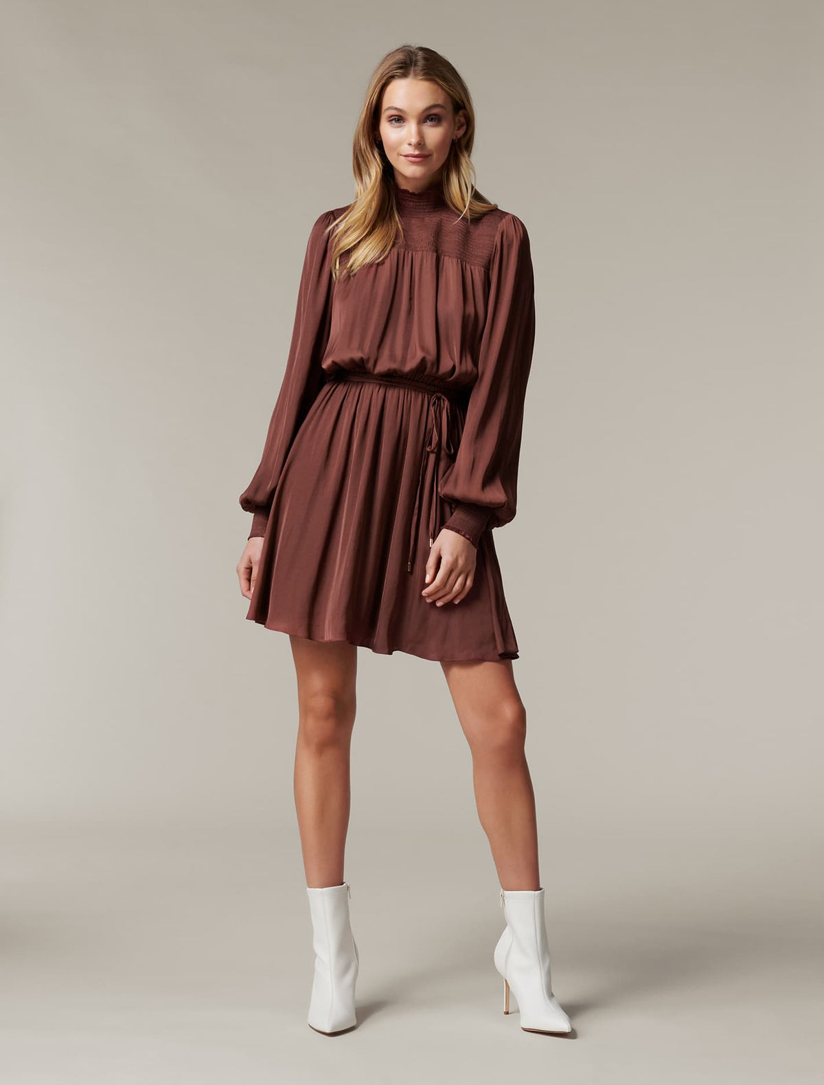 Romy Shirred Skater Dress Conker