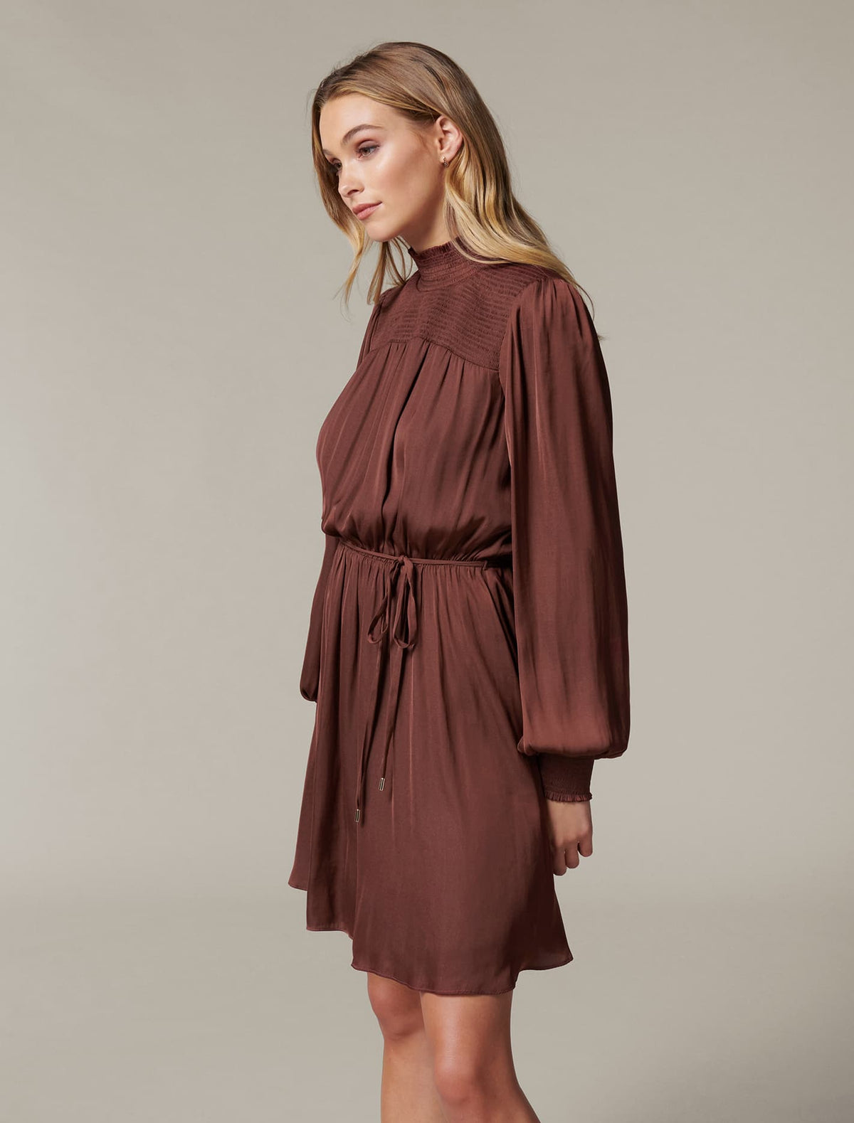 Romy Shirred Skater Dress Conker