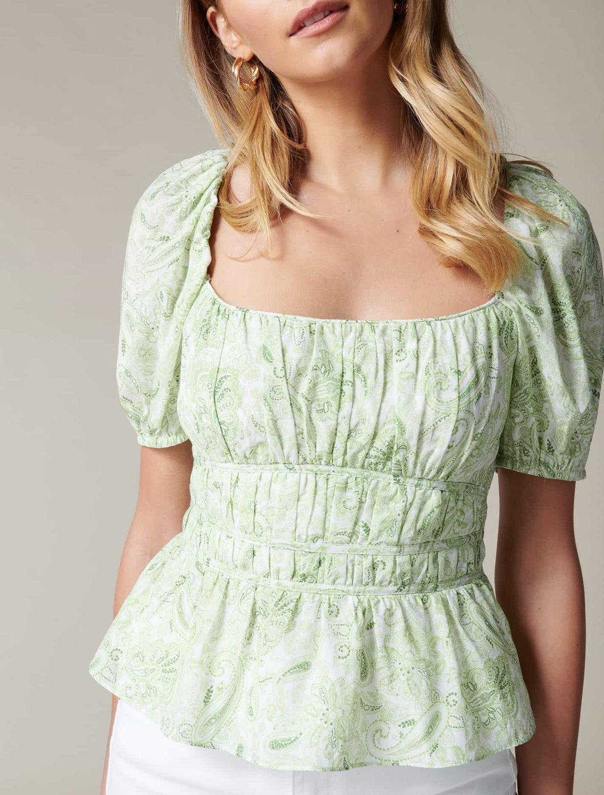 Melody Ruched Waist Blouse Spearmint Paisley