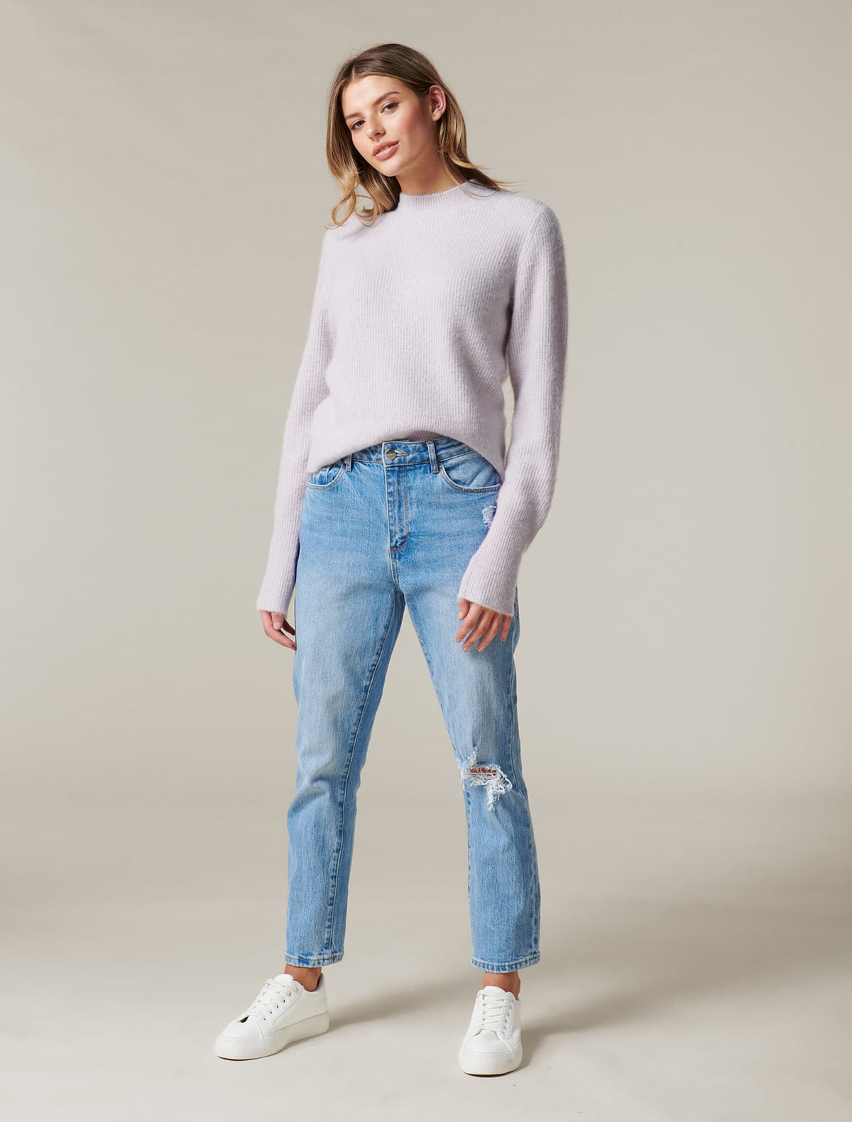 Luisa Blouson Sleeve Knit Jumper Lilac Love
