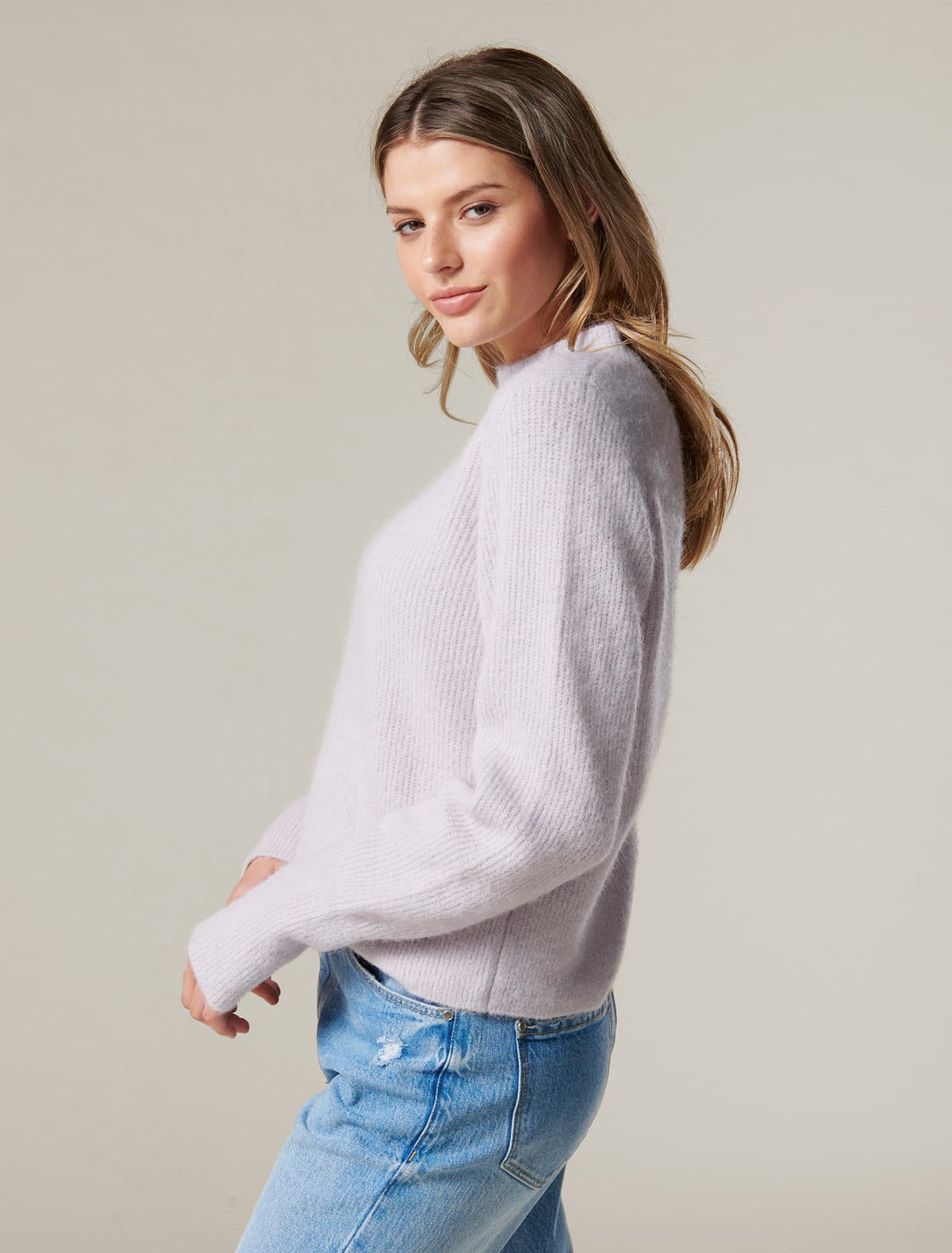 Luisa Blouson Sleeve Knit Jumper Lilac Love