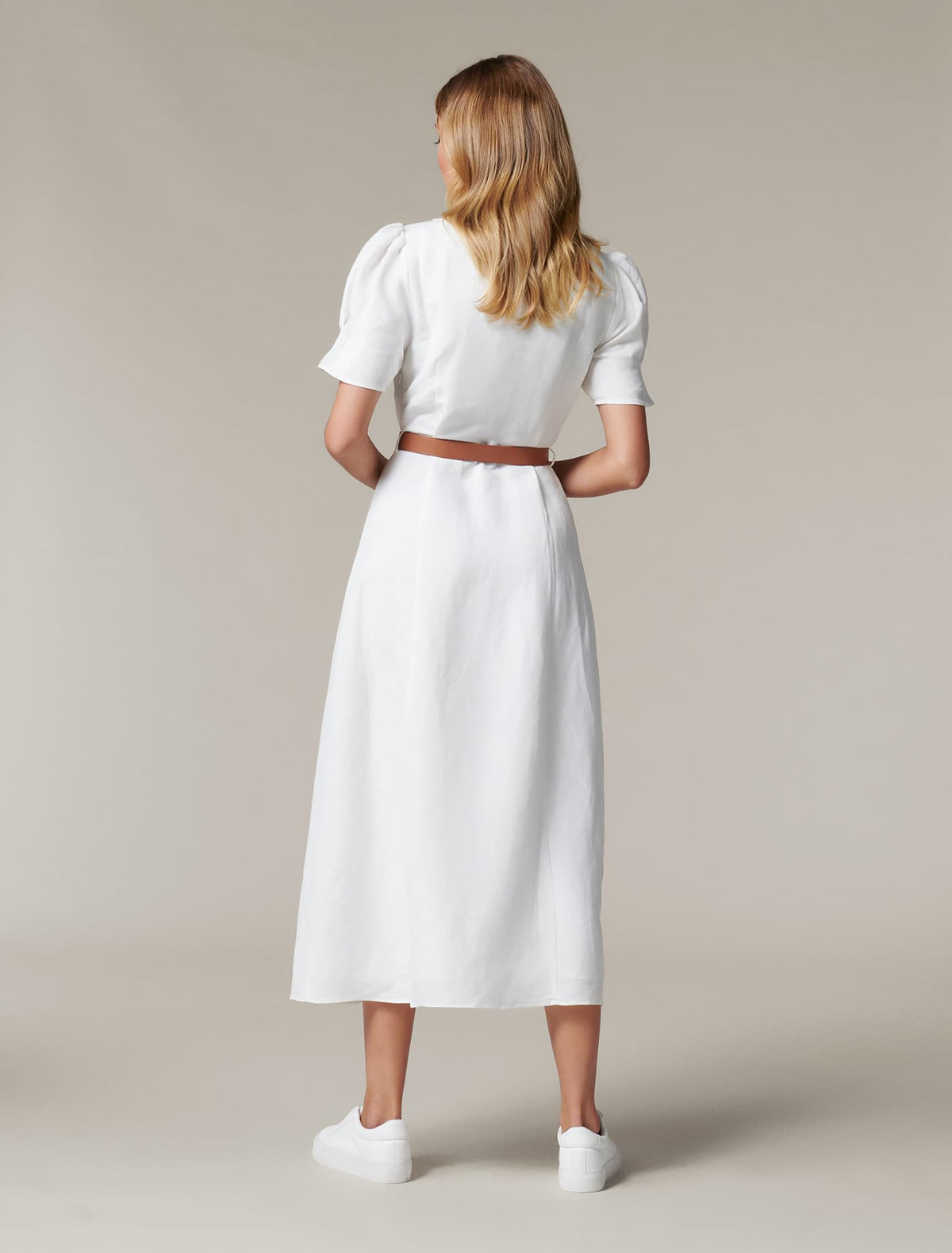 Heather Embroidered Collar Midi Dress Porcelain