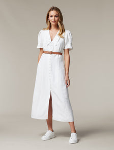 Heather Embroidered Collar Midi Dress Porcelain