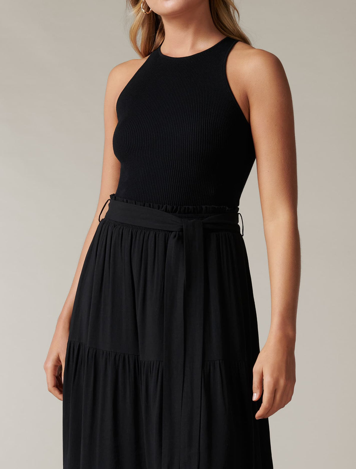 Jasmine Tiered Midi Skirt Black