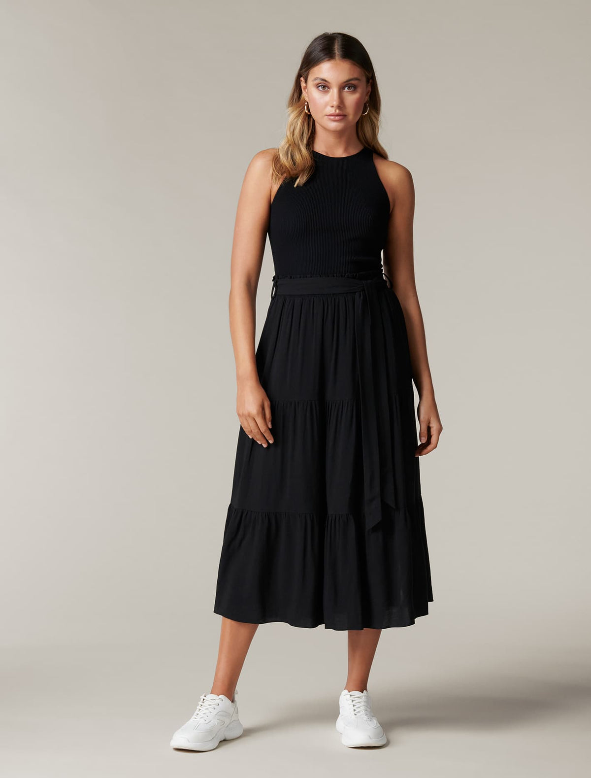 Jasmine Tiered Midi Skirt Black