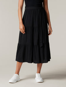 Jasmine Tiered Midi Skirt Black