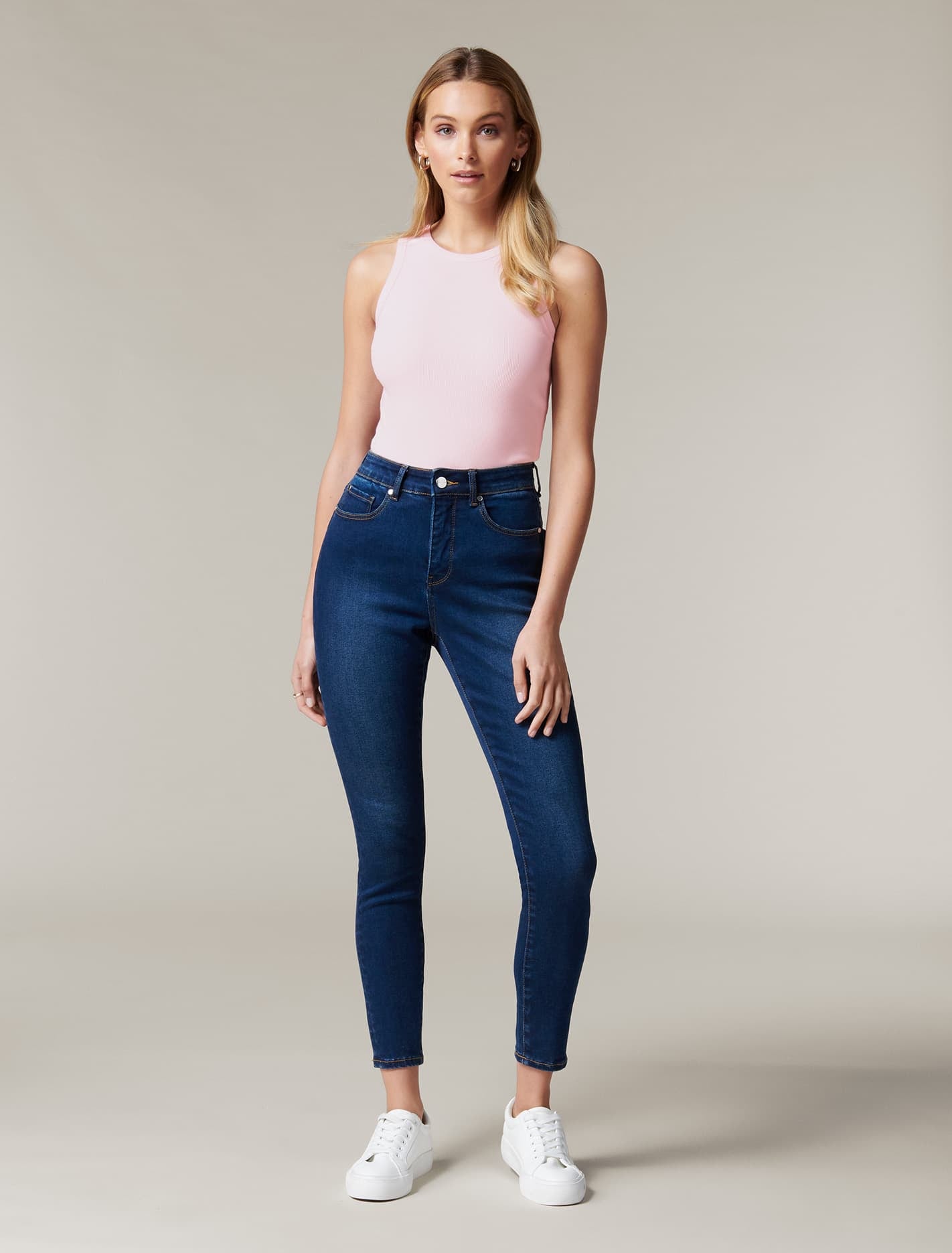 Remi Petite Rib Racer Tank Pink Oyster
