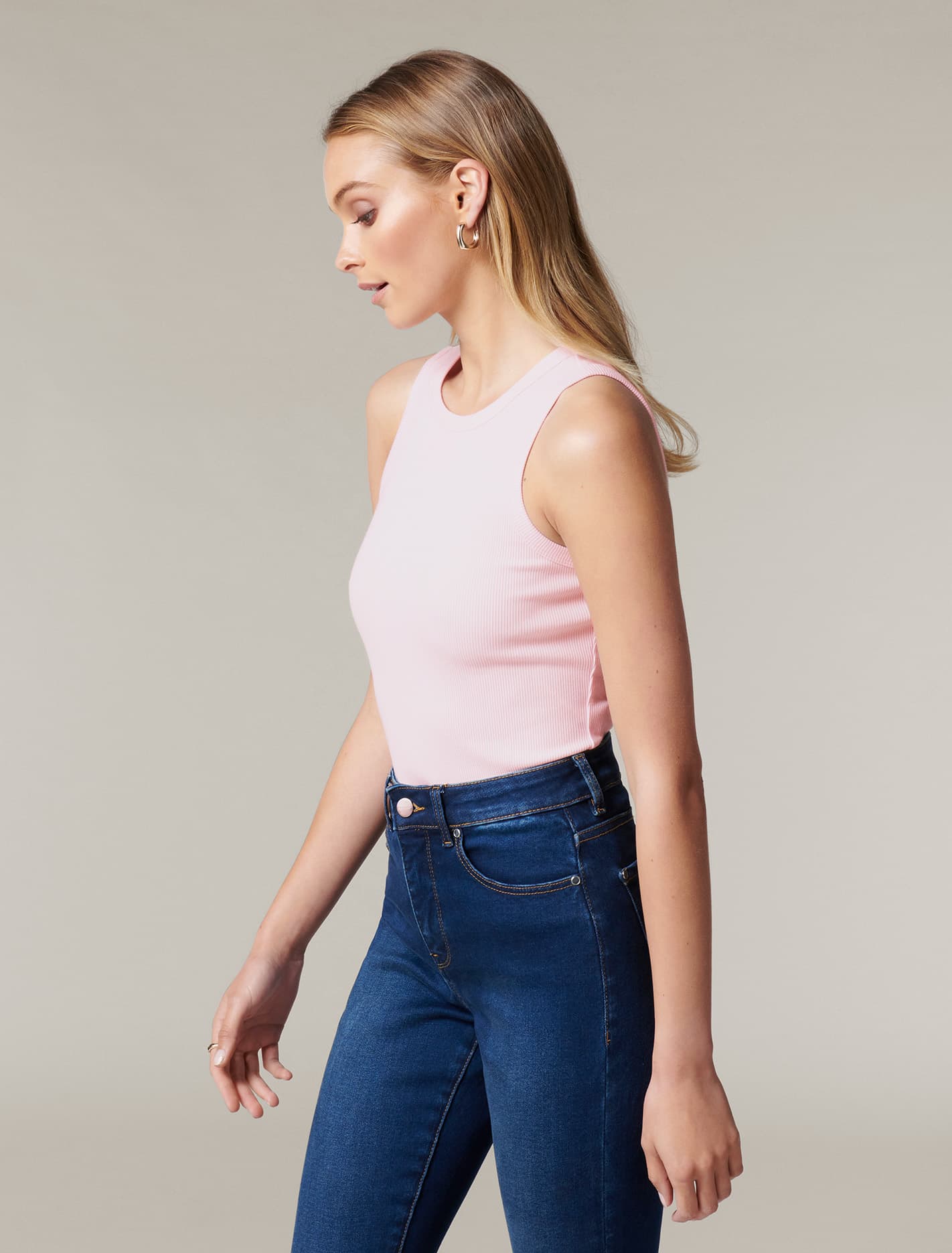 Remi Petite Rib Racer Tank Pink Oyster