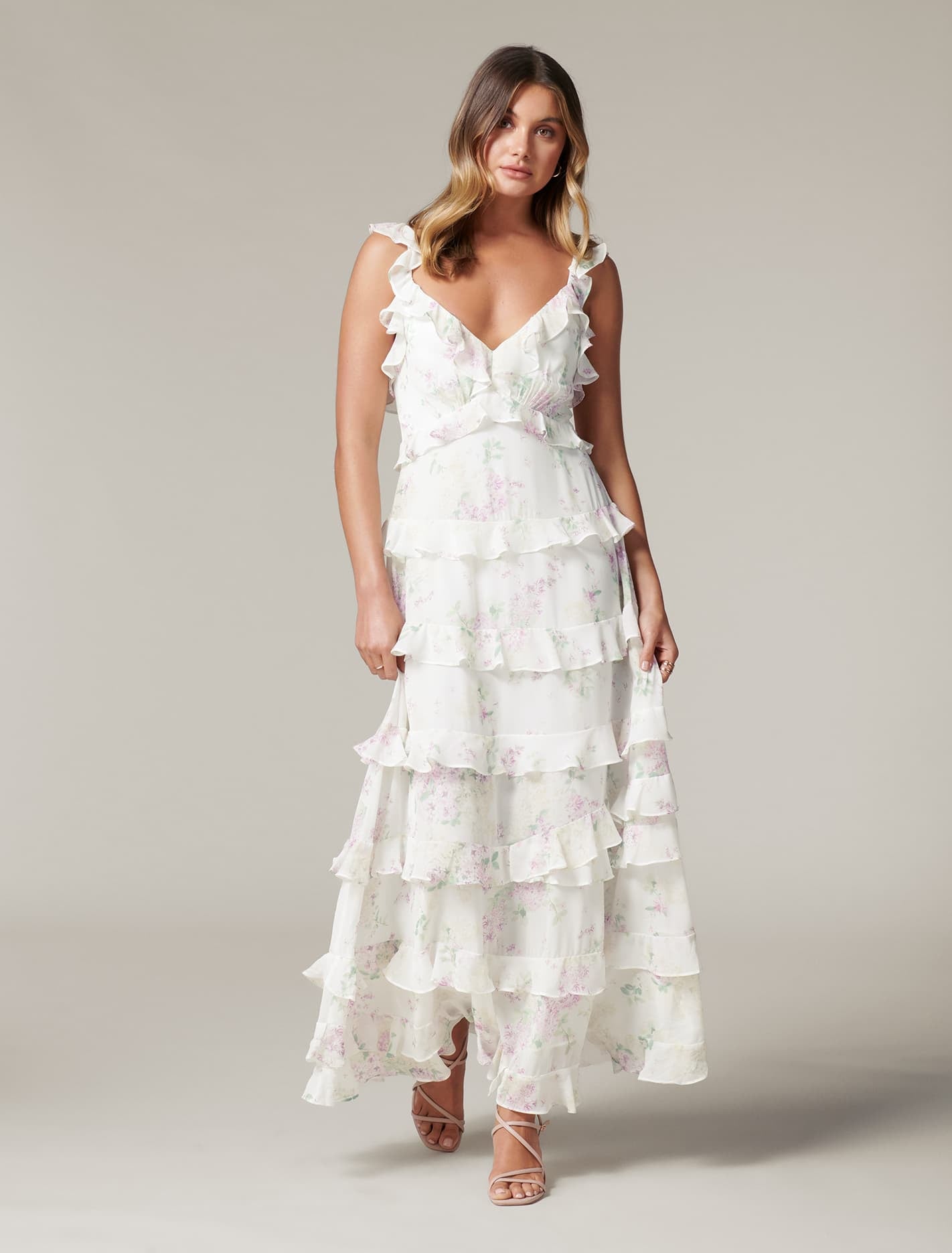 Joyce Ruffle Midi Dress Soft Botanics