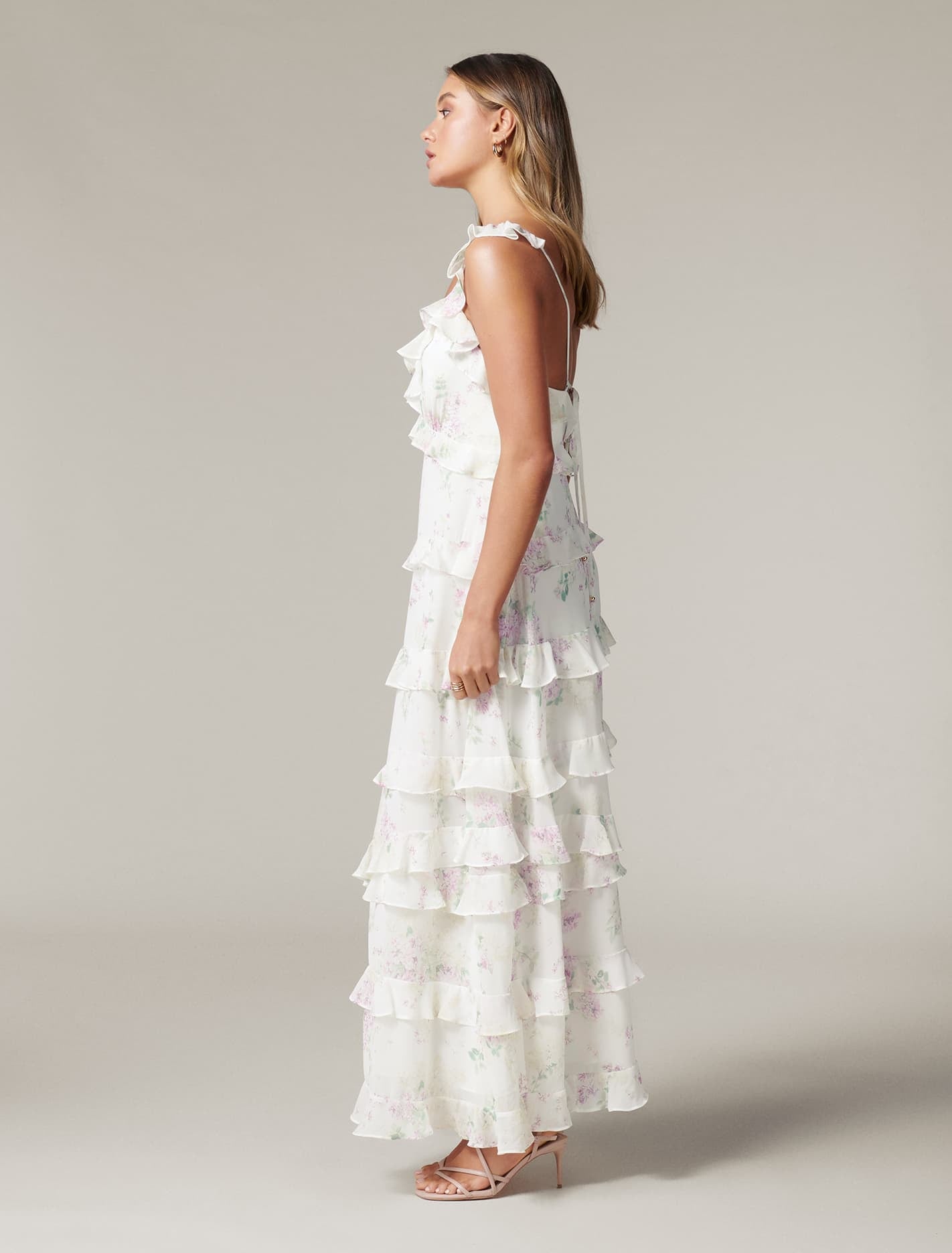 Joyce Ruffle Midi Dress Soft Botanics
