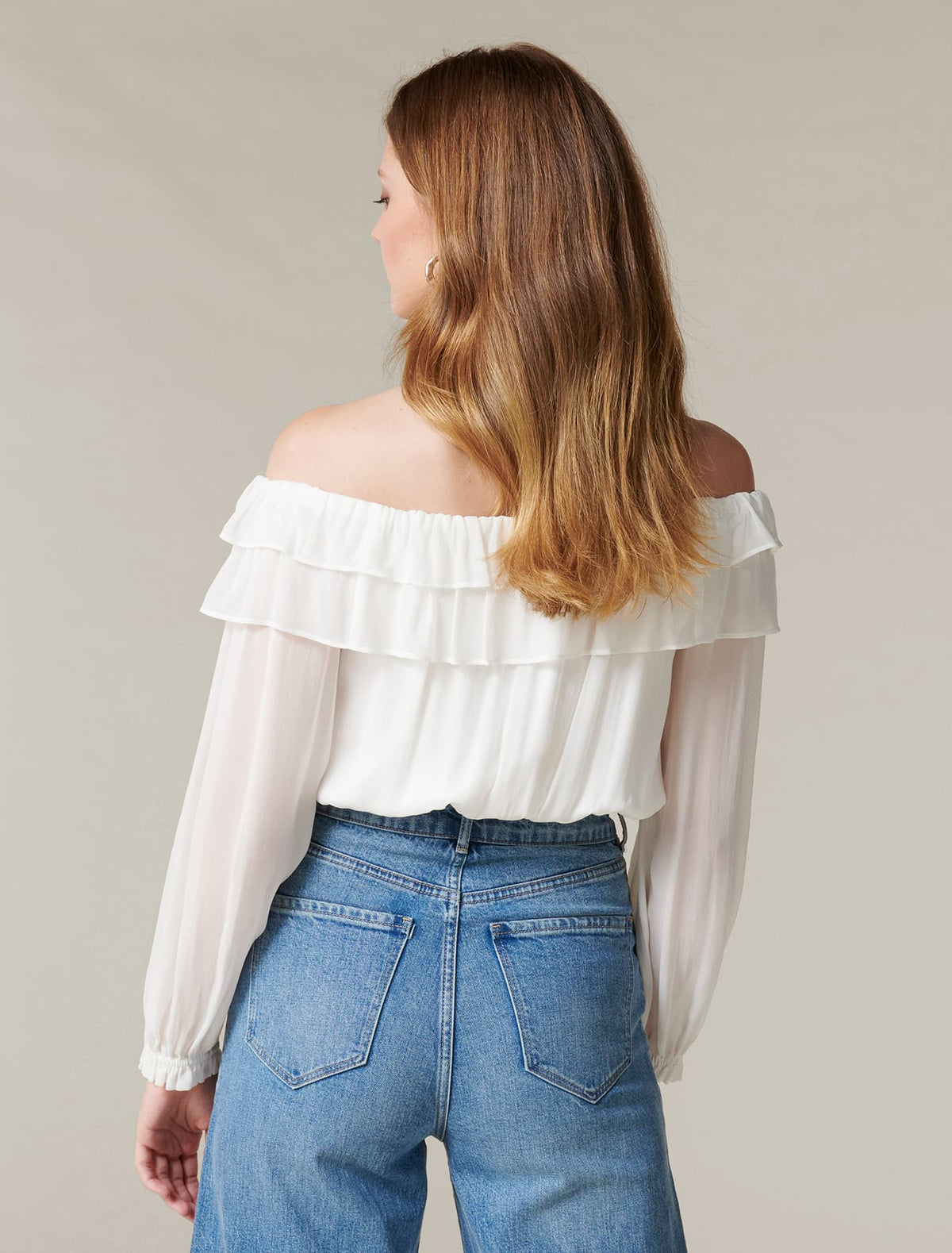 Olivia Ruffle Bardot Top Ivory