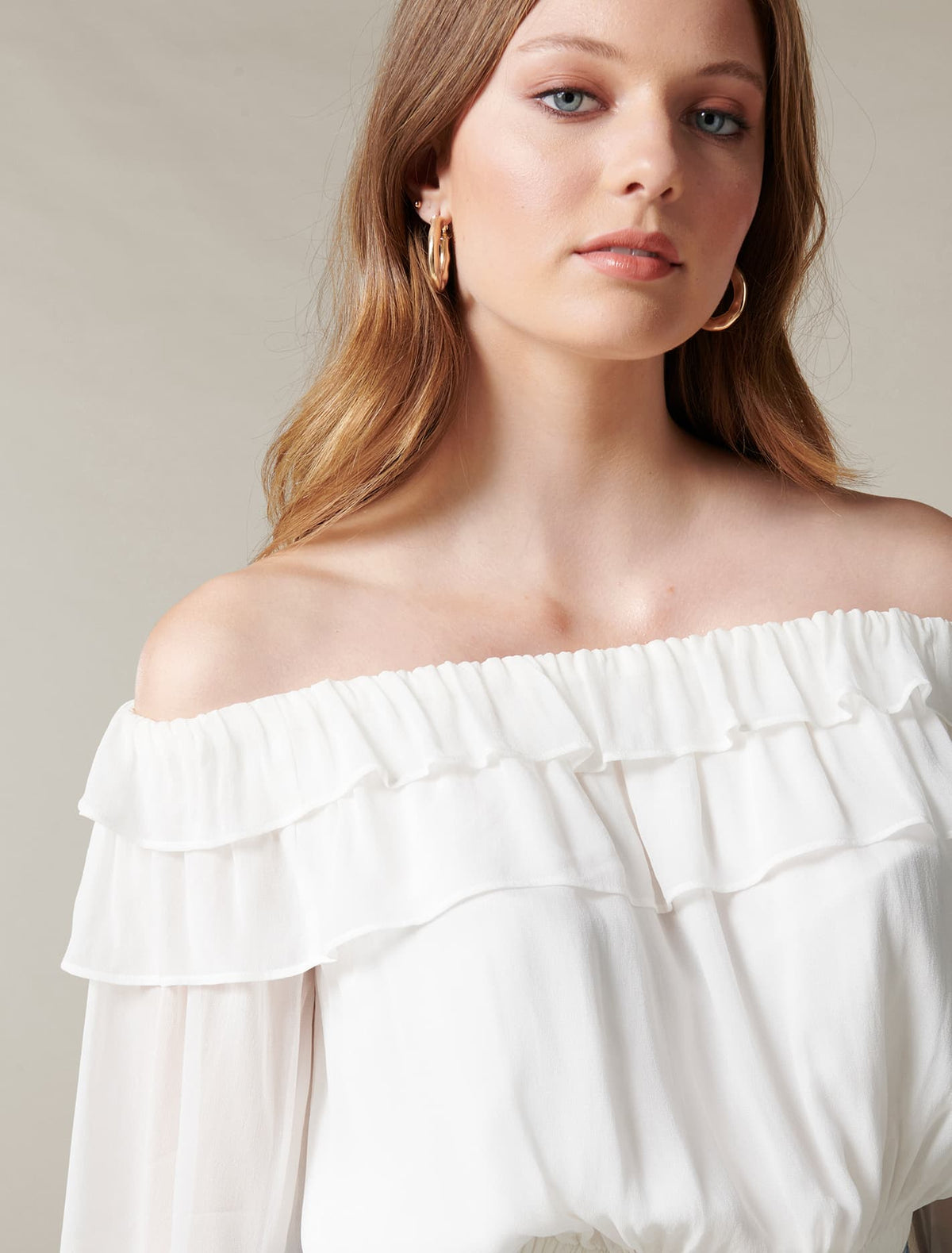 Olivia Ruffle Bardot Top Ivory