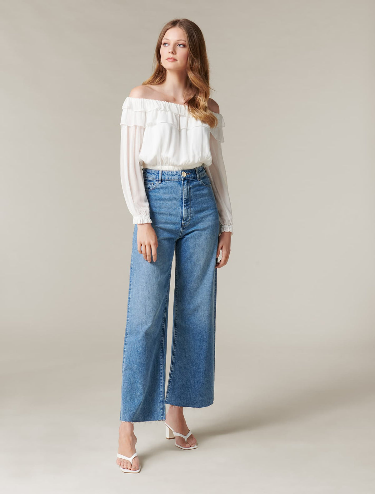 Olivia Ruffle Bardot Top Ivory