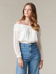 Olivia Ruffle Bardot Top Ivory