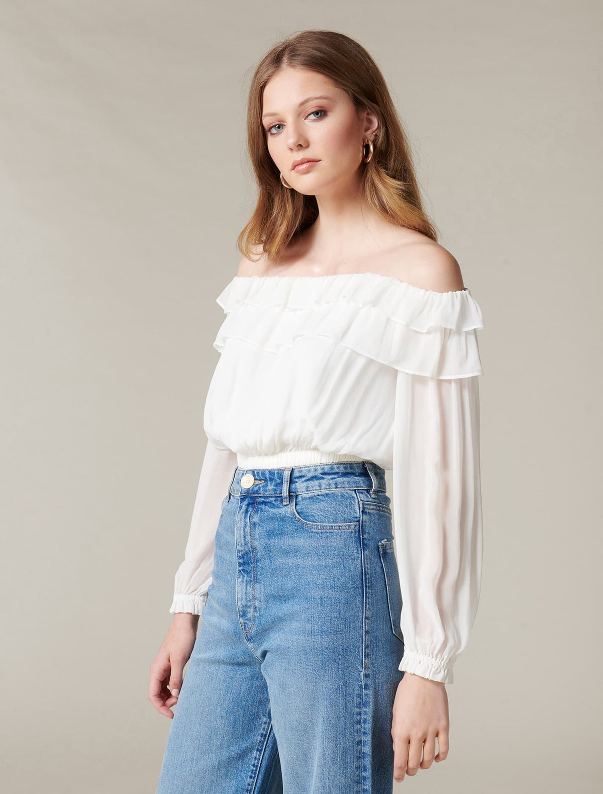 Olivia Ruffle Bardot Top Ivory