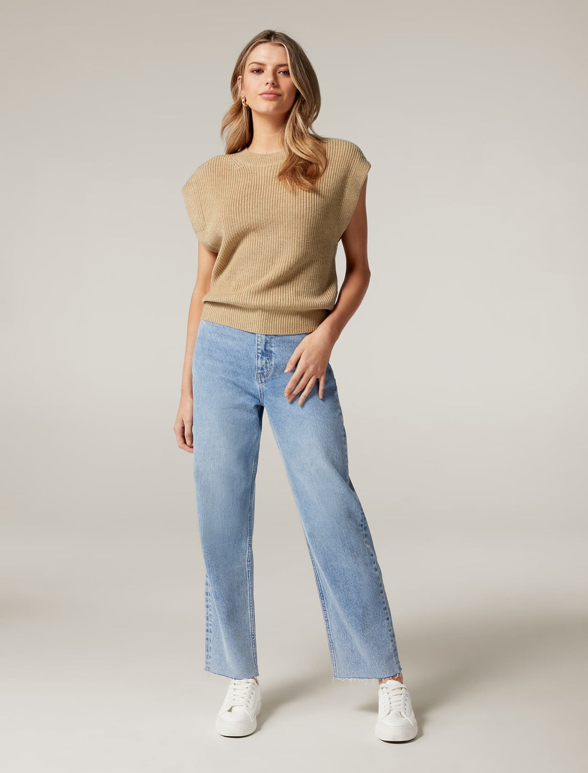 Erin Extended Shoulder Knit Tank Camel