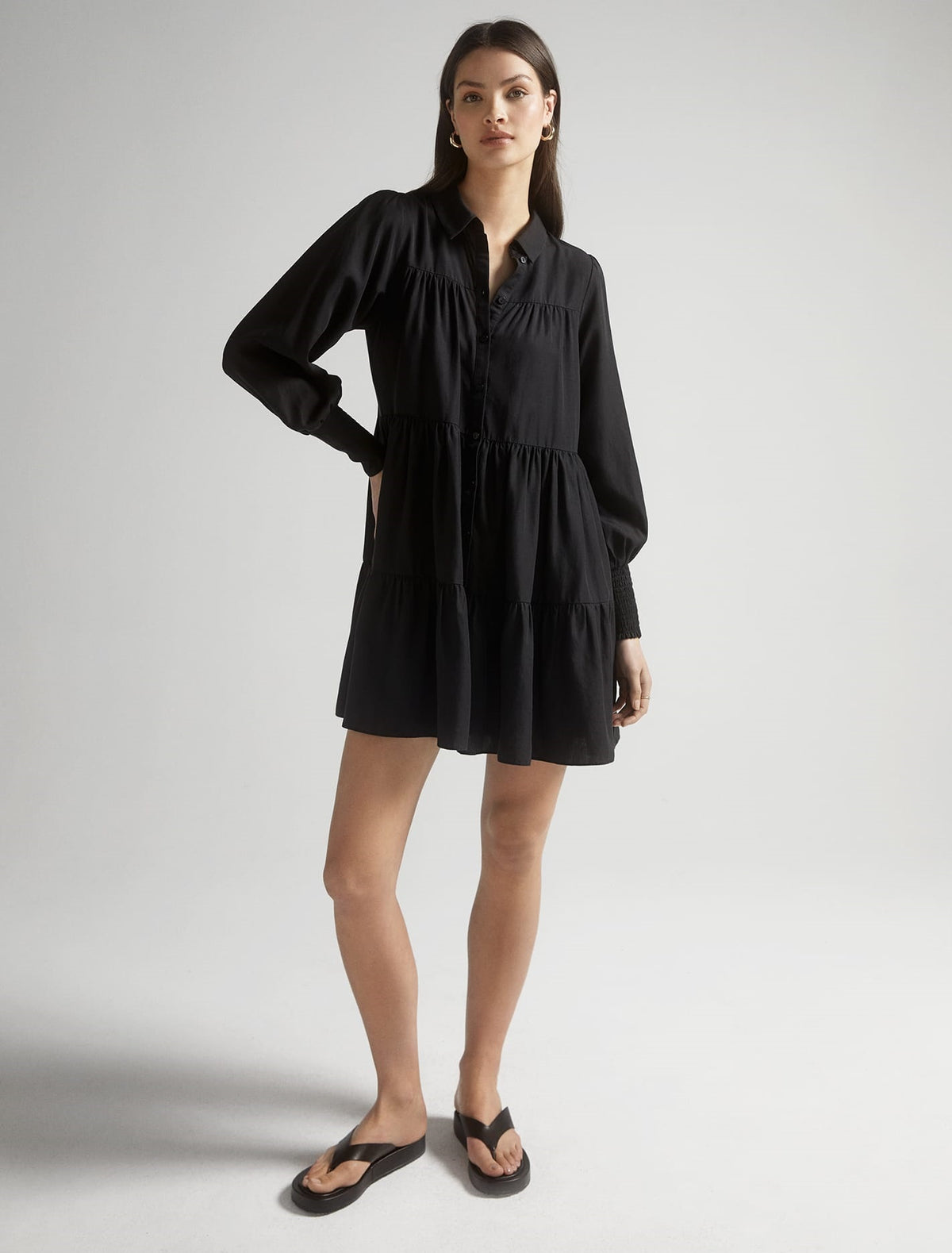 Monica Tiered Smock Dress Black
