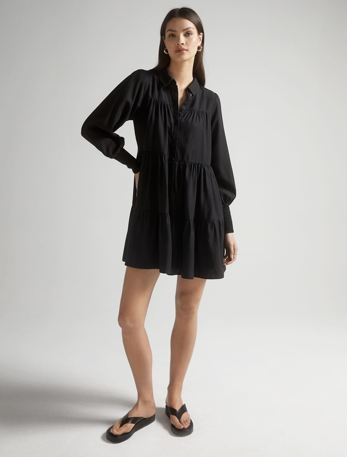 Monica Tiered Smock Dress Black