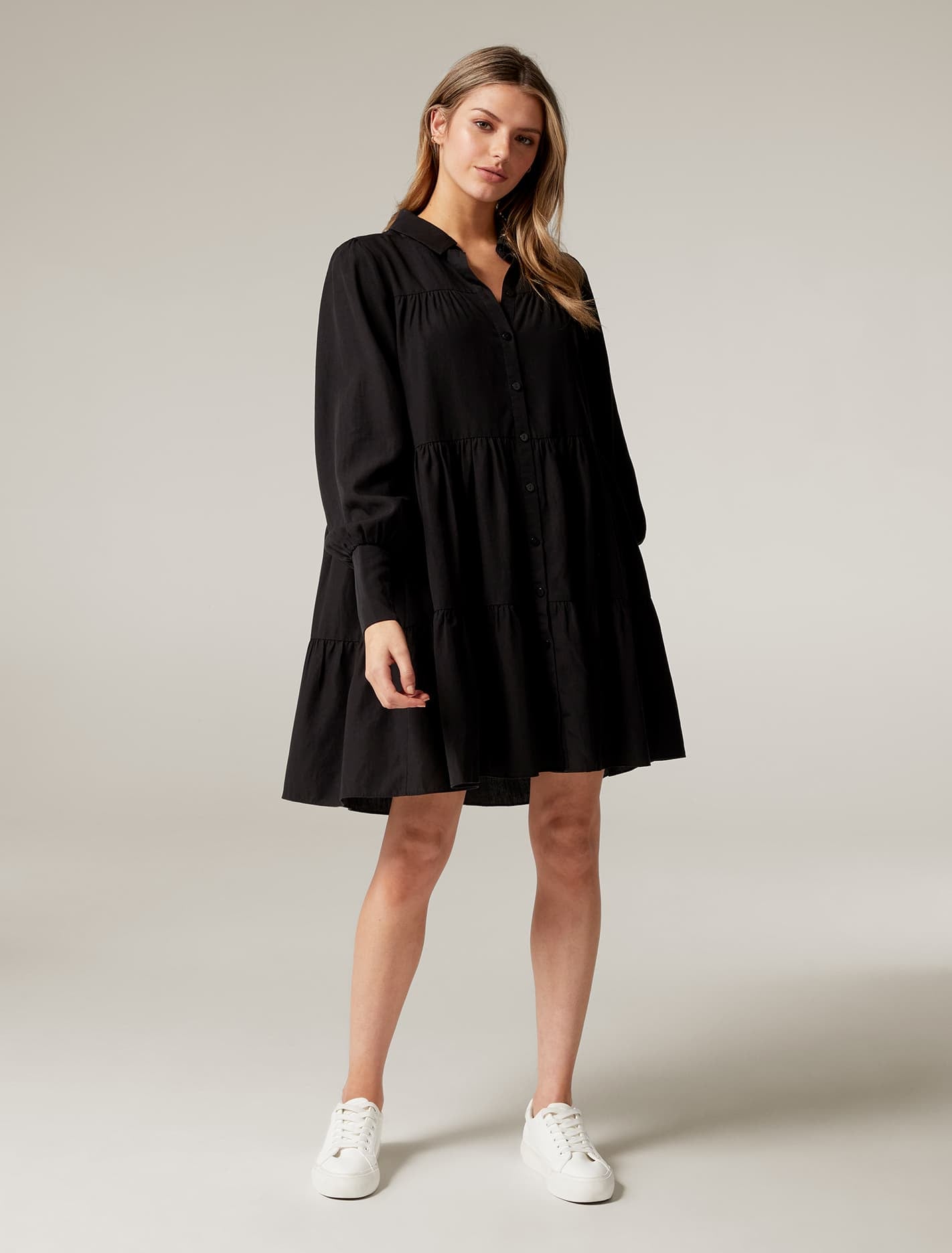 Monica Tiered Smock Dress Black