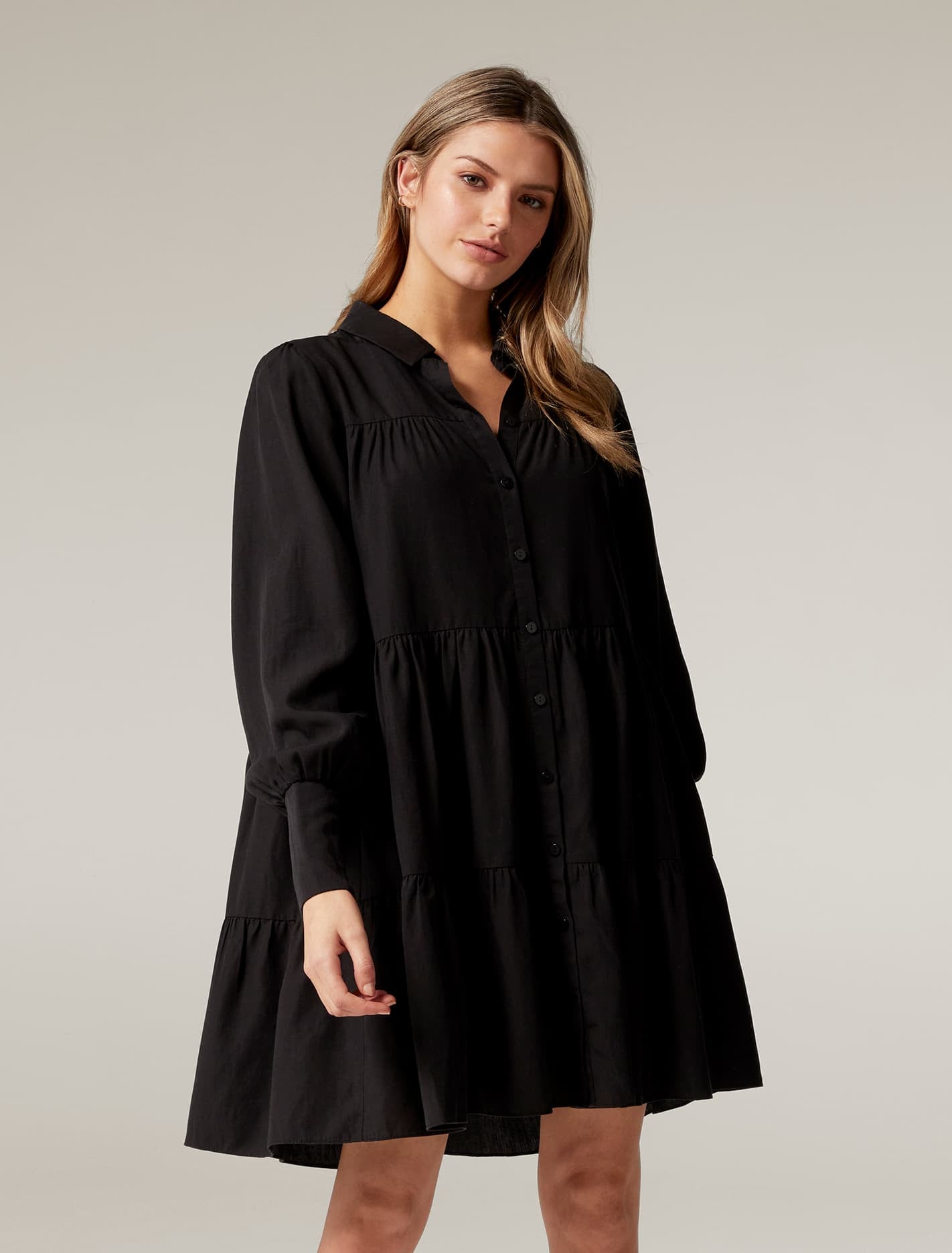 Monica Tiered Smock Dress Black