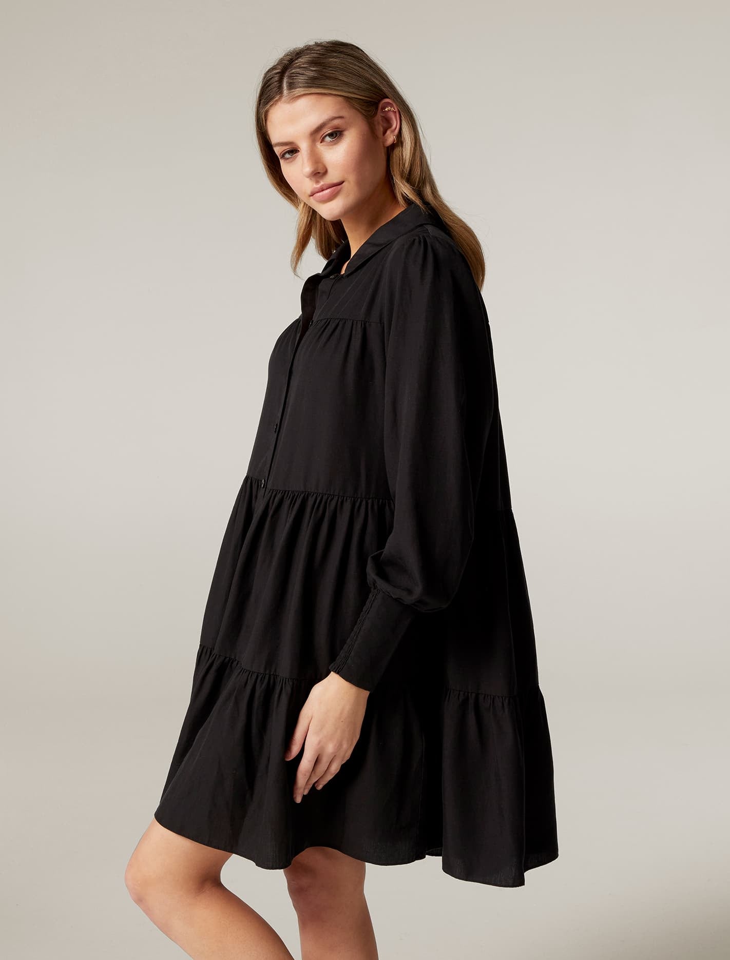 Monica Tiered Smock Dress Black