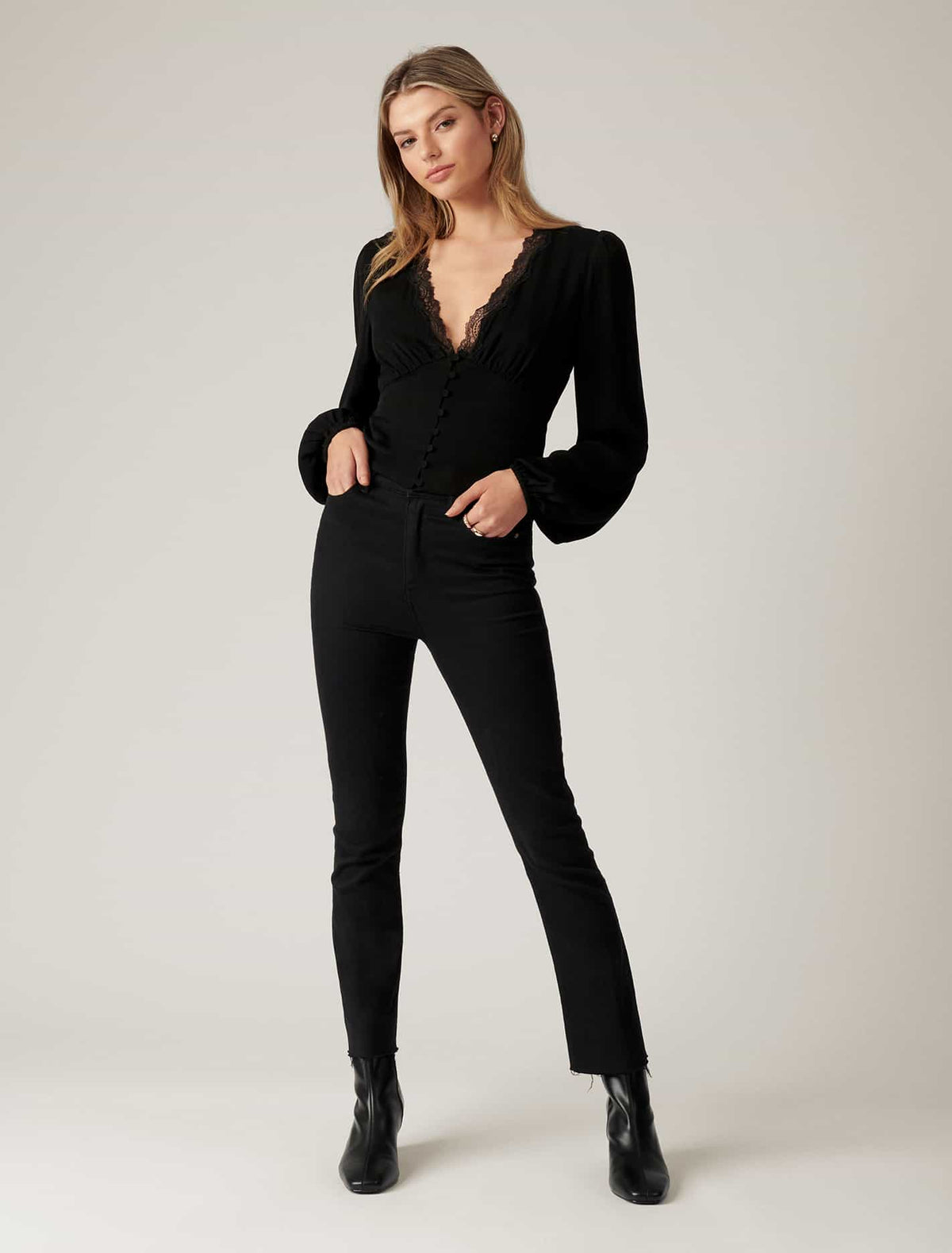 Elise Lace Trim Blouse Black
