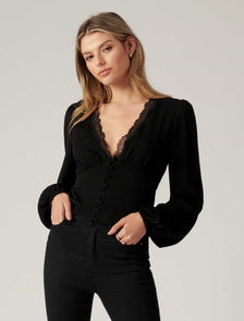Elise Lace Trim Blouse Black
