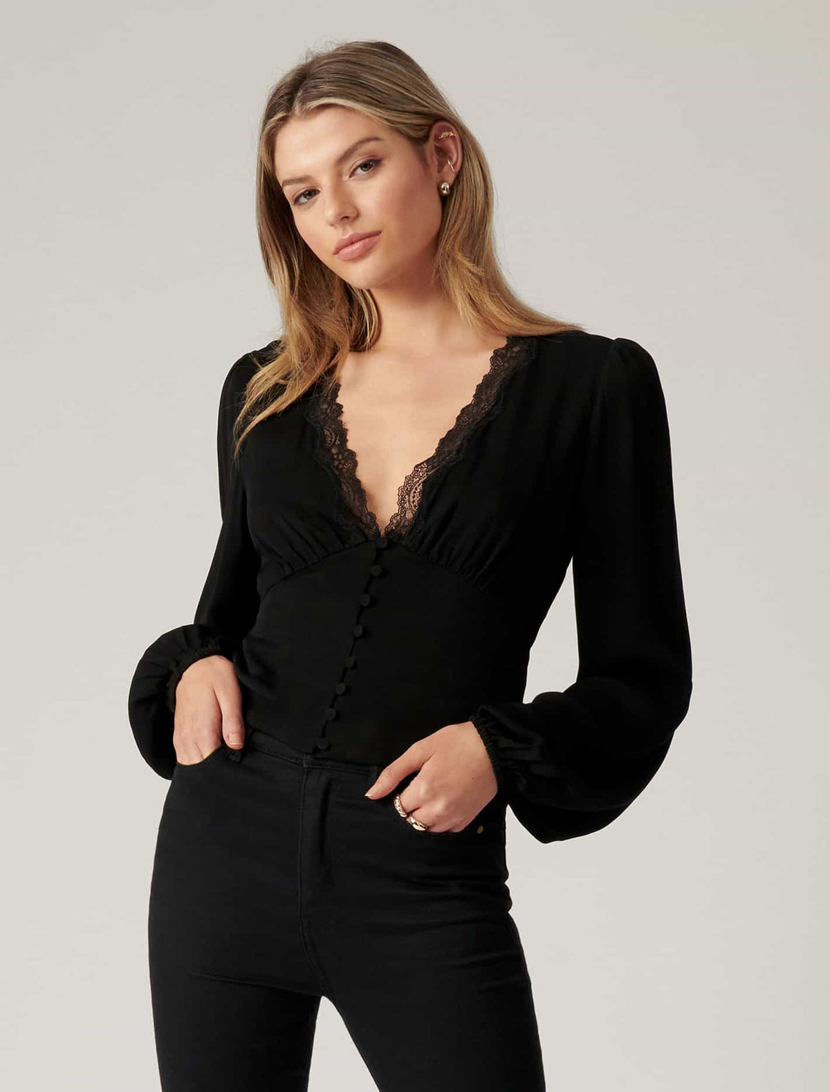 Elise Lace Trim Blouse Black