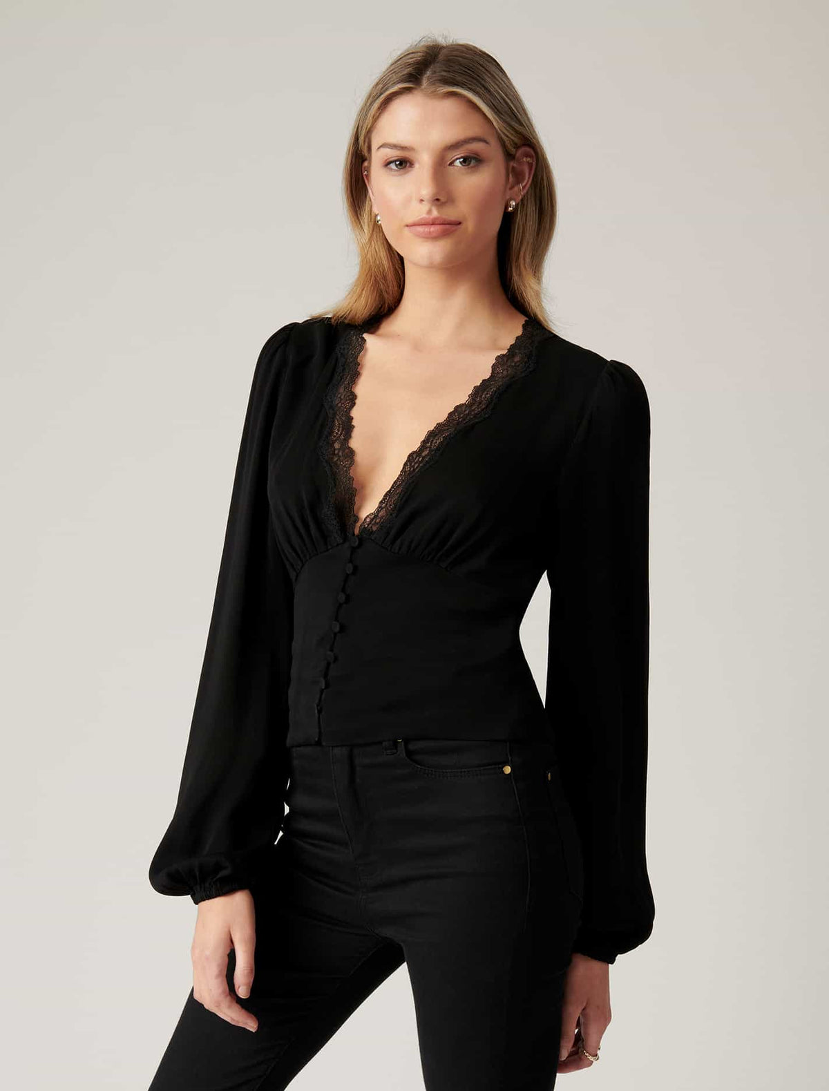 Elise Lace Trim Blouse Black