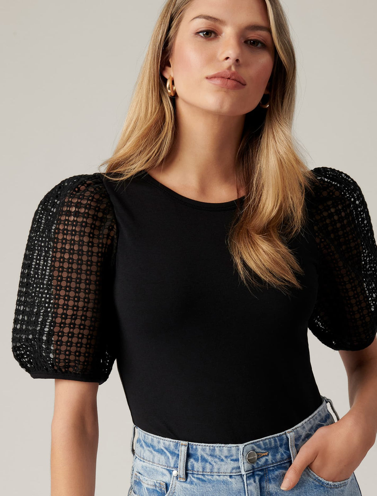 Ruby Embroidered Organza Sleeve Top Black