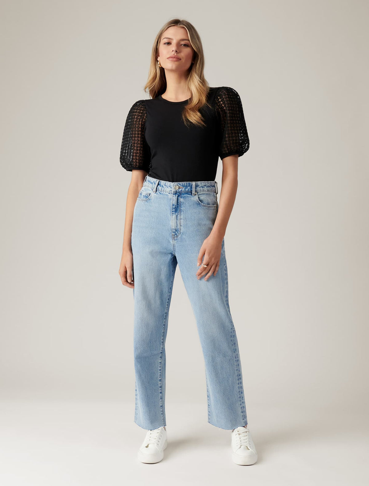 Ruby Embroidered Organza Sleeve Top Black