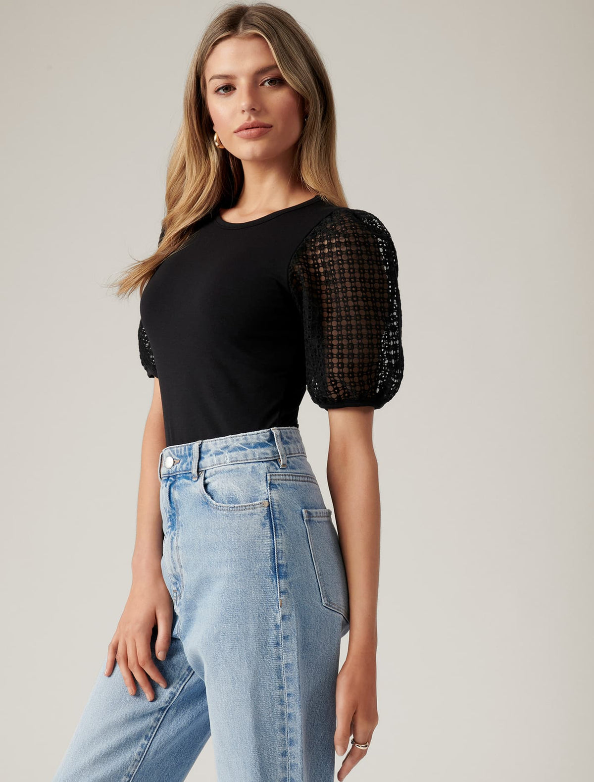 Ruby Embroidered Organza Sleeve Top Black