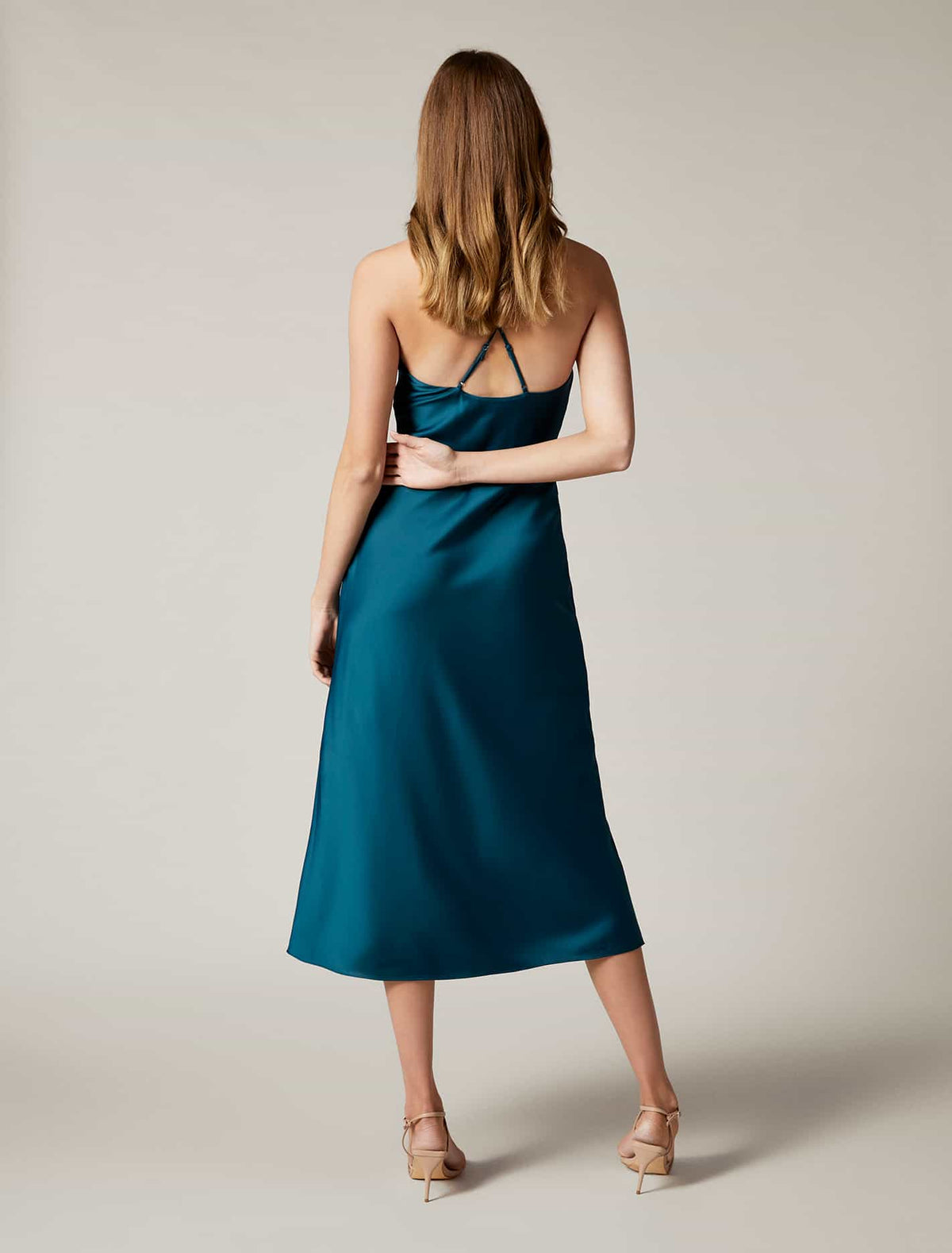 Opal Bias Cowl Satin Midi Dress Deep Teal