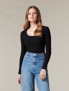 Sienna Scoop-Neck Long-Sleeve Top Black