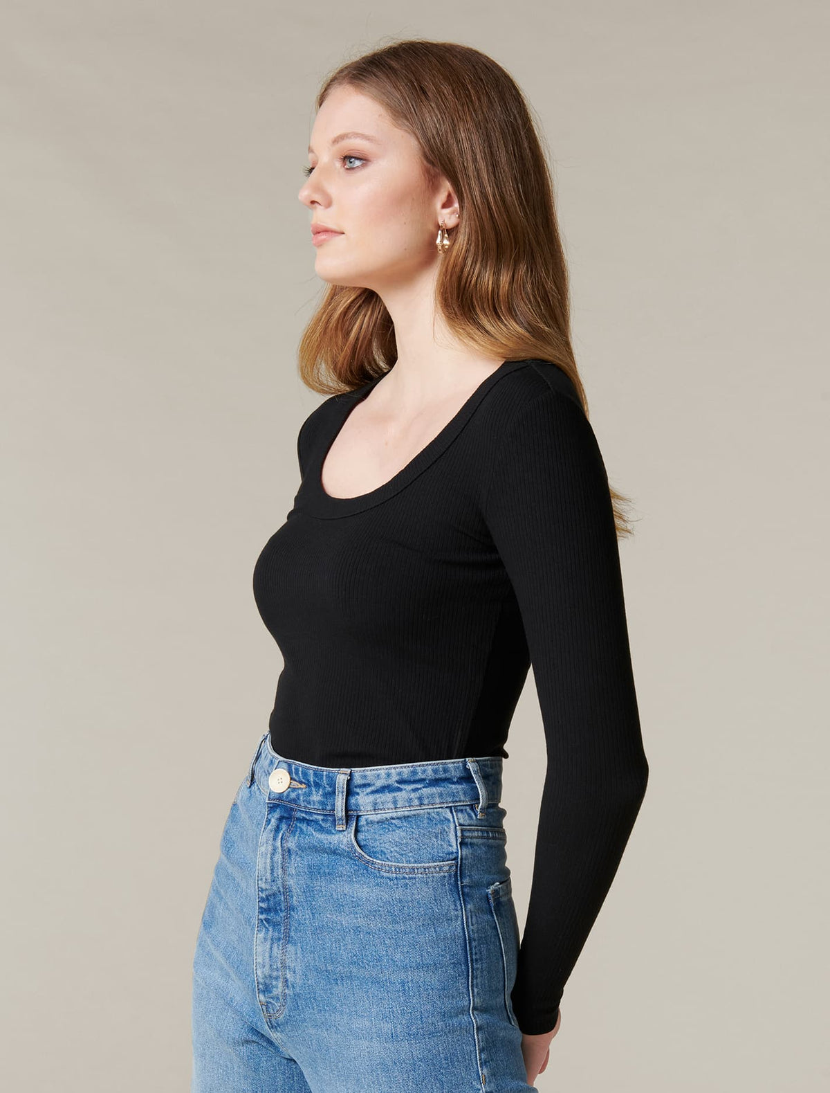 Sienna Scoop-Neck Long-Sleeve Top Black