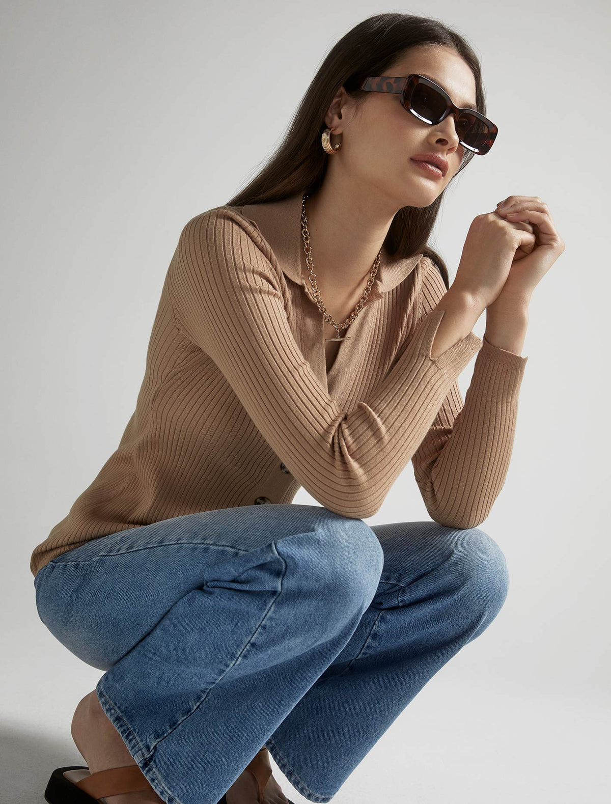 Beth Collar Knit Cardigan Camel