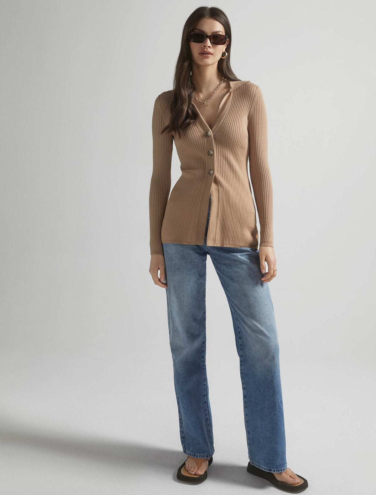 Beth Collar Knit Cardigan Camel