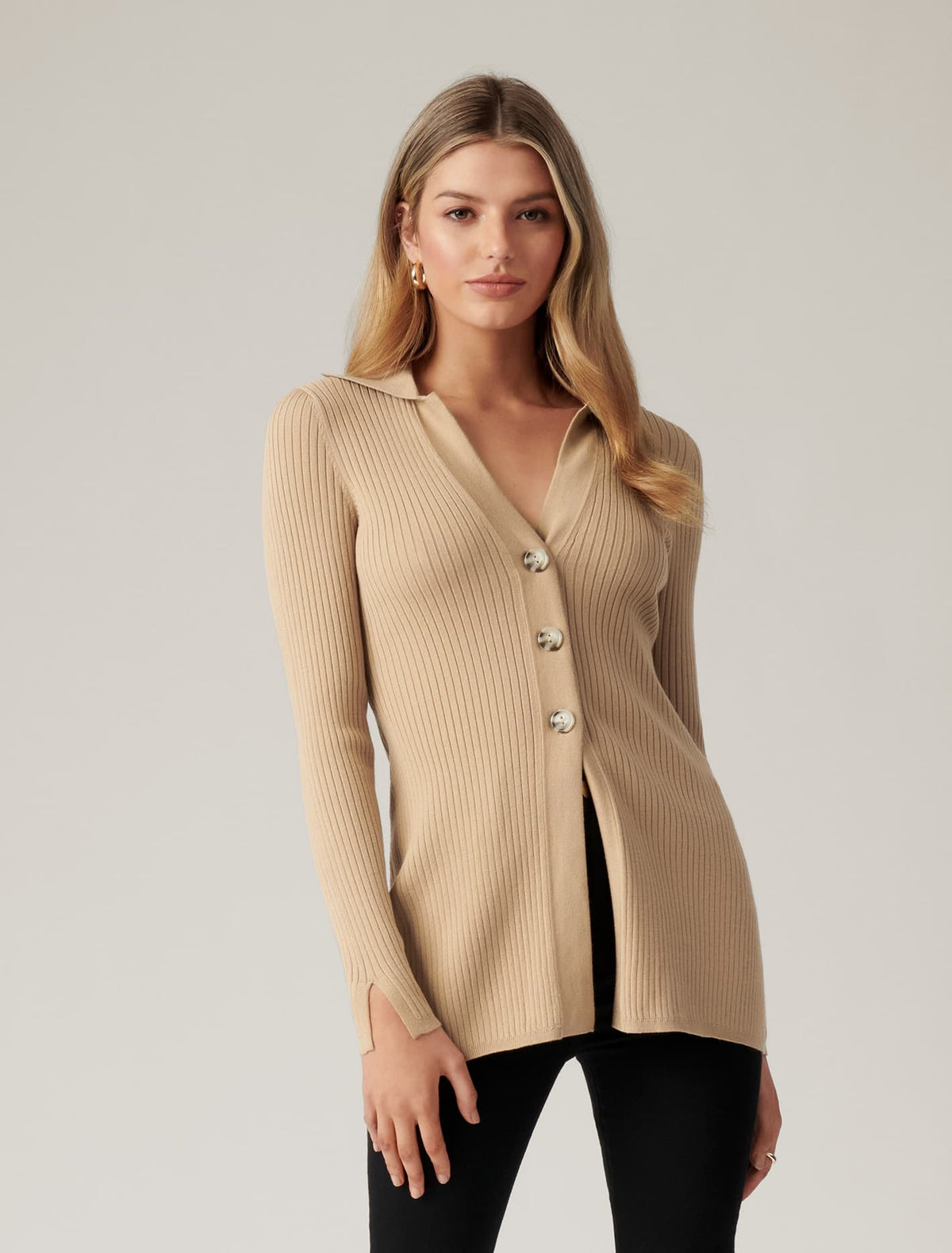 Beth Collar Knit Cardigan Camel
