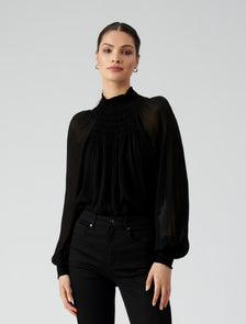 Gigi Shirred Raglan Blouse Black