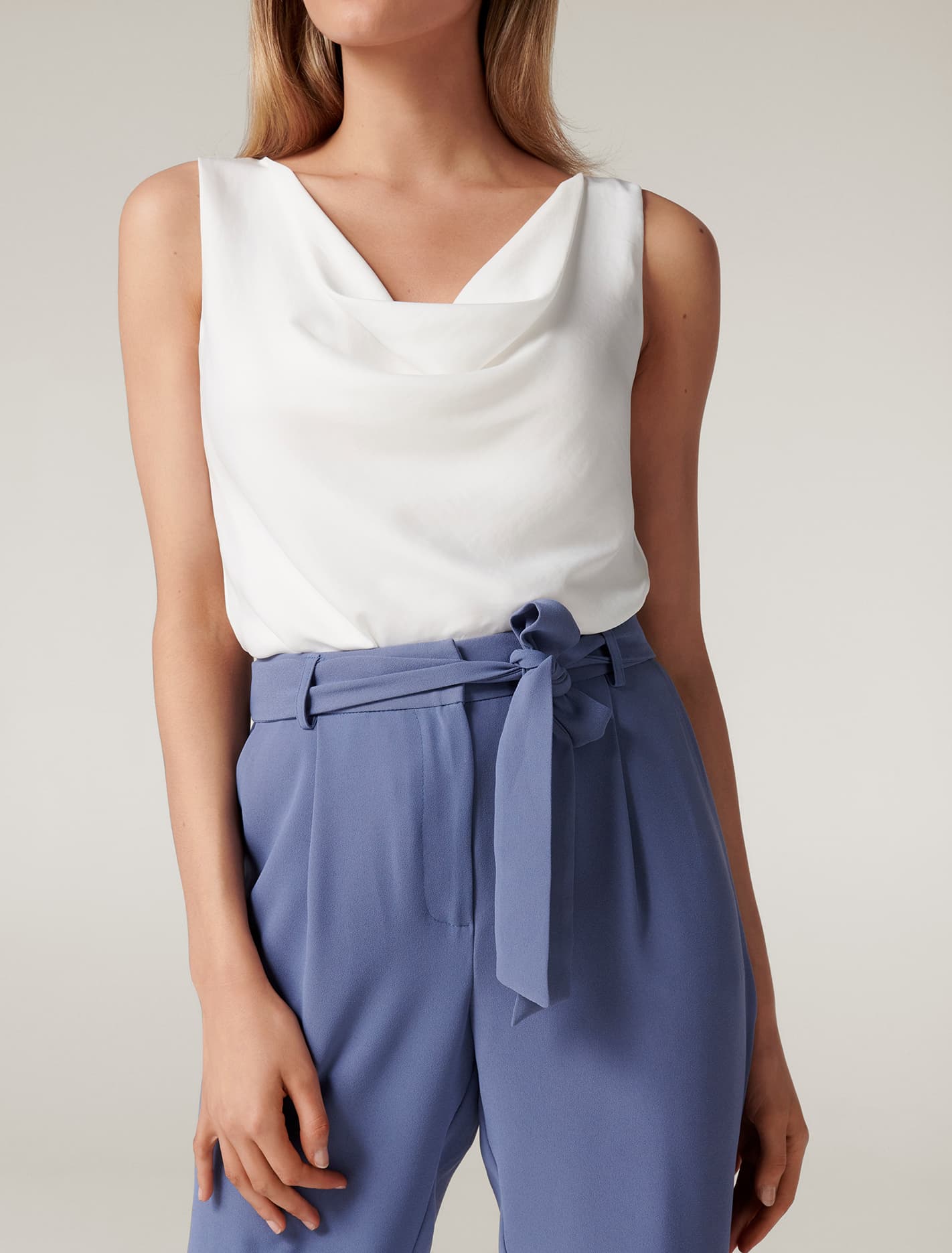 Penny Petite Tie Waist Slim Pants Workwear Blue