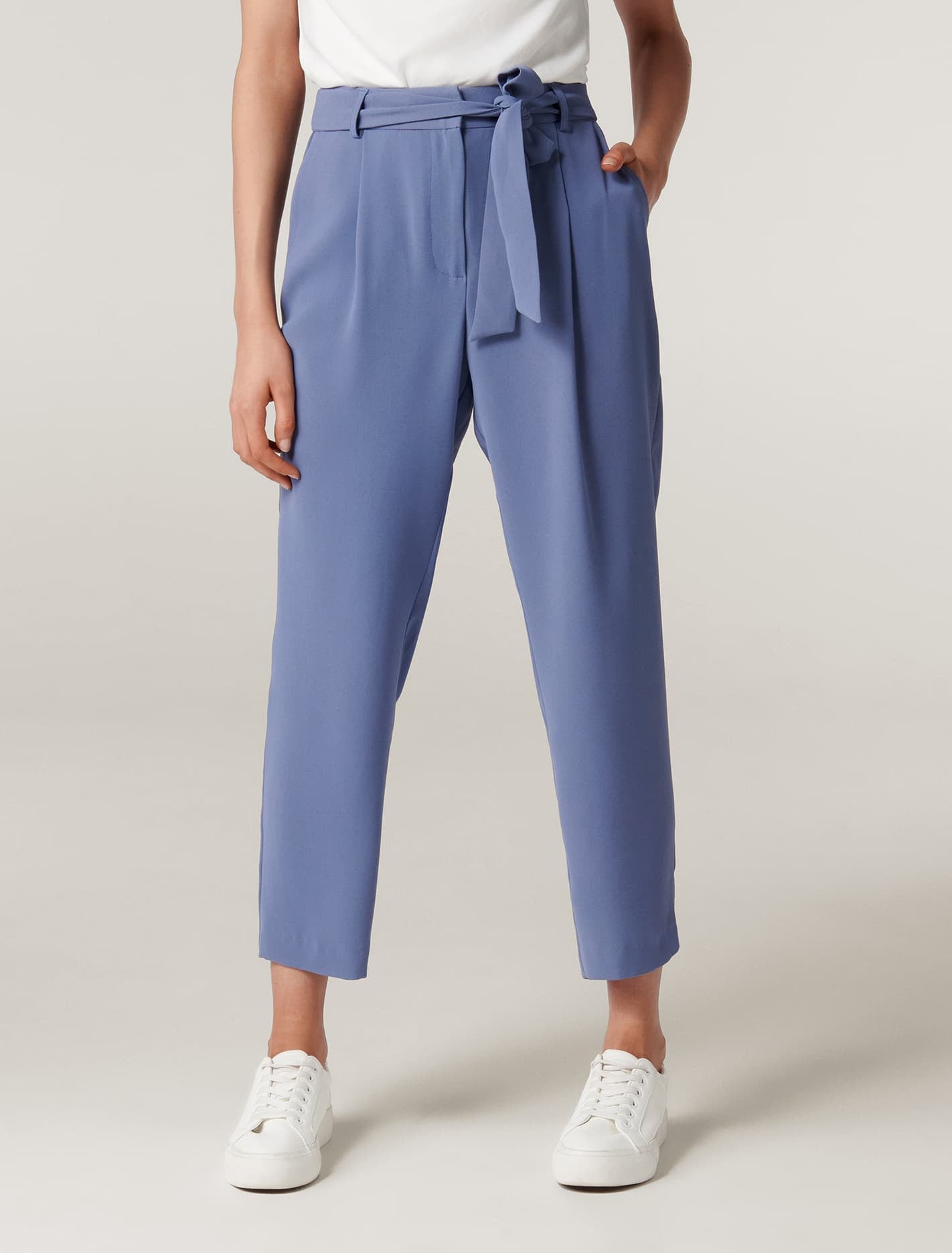 Penny Petite Tie Waist Slim Pants Workwear Blue
