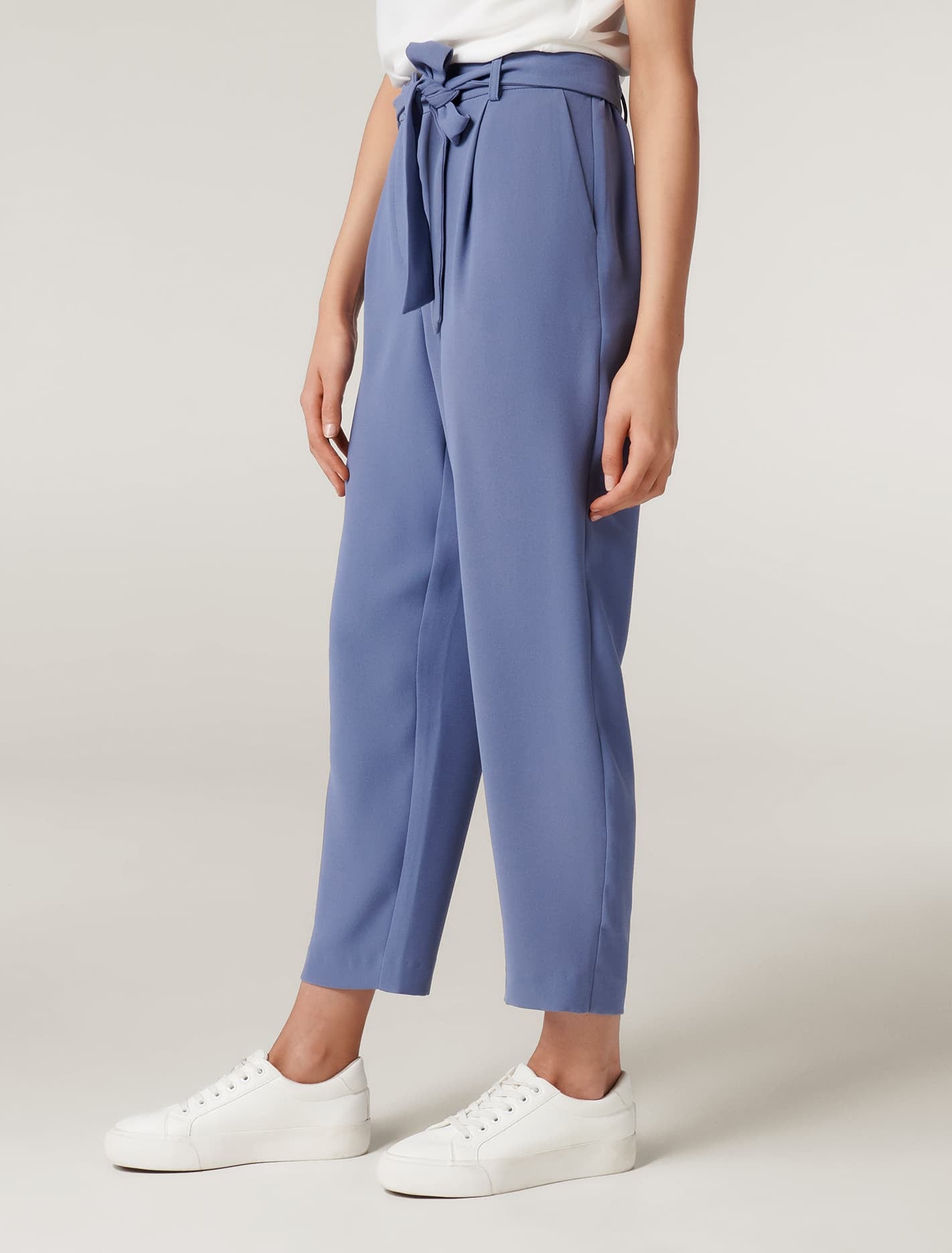 Penny Petite Tie Waist Slim Pants Workwear Blue
