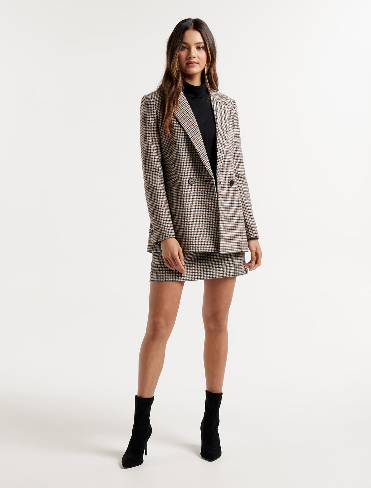 Hanna Check Mini Skirt Rust/White/Black Houndstooth
