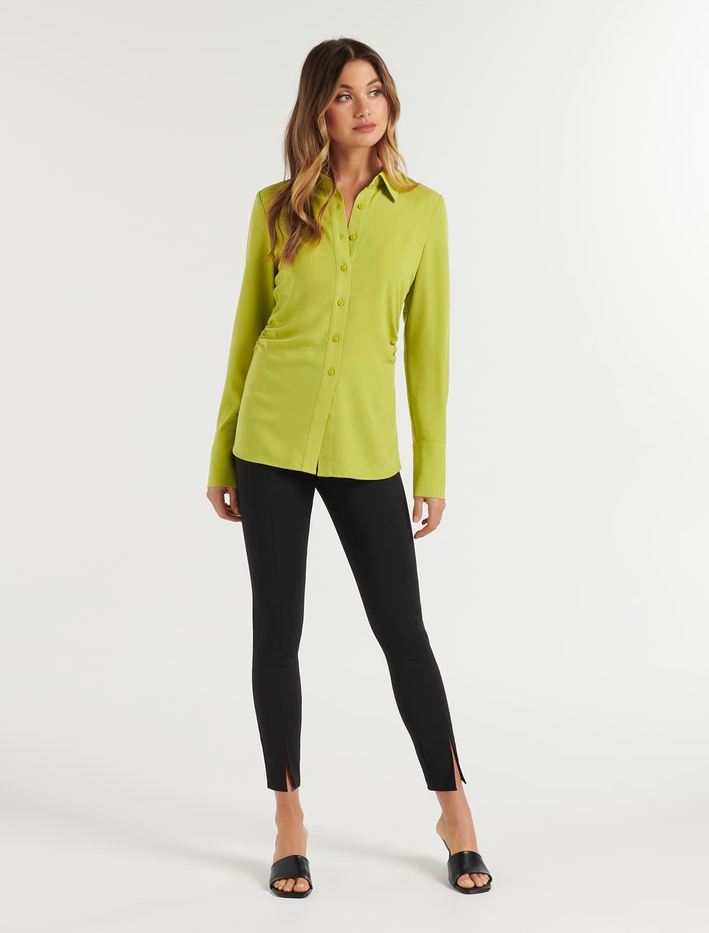 Nora Slimline Shirt Dusty Chartreuse