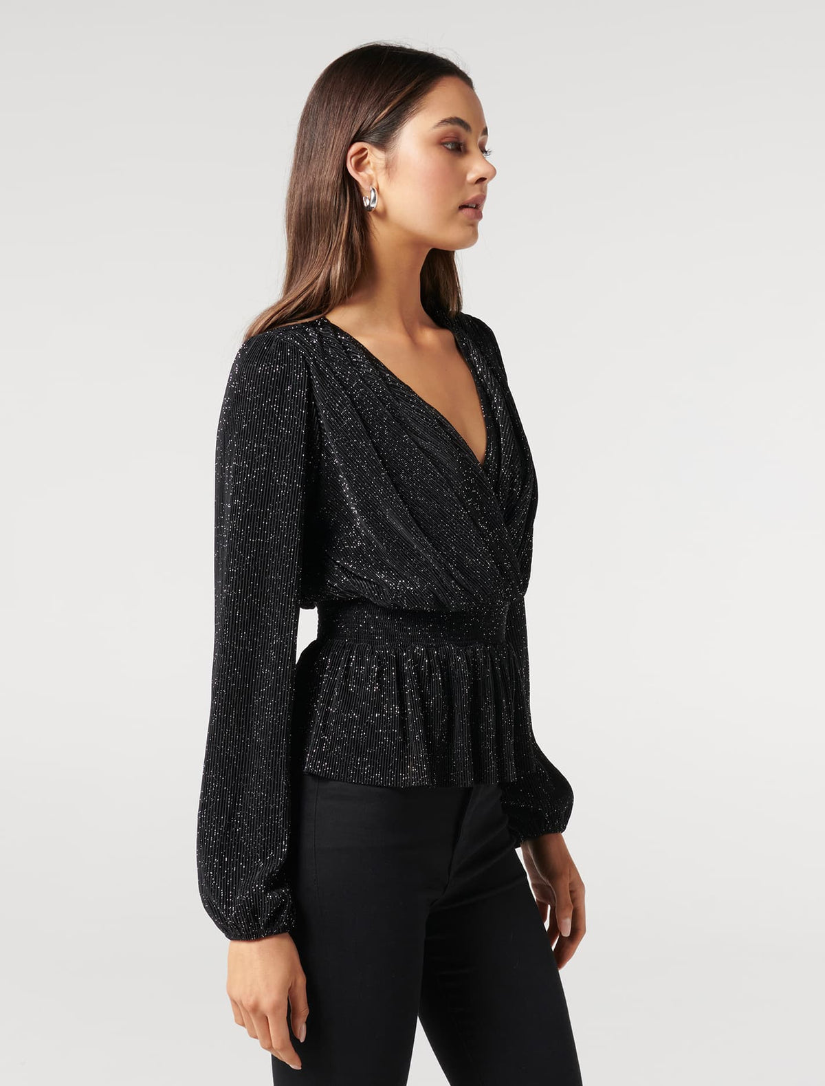 Hailey Plisse Wrap Top Black